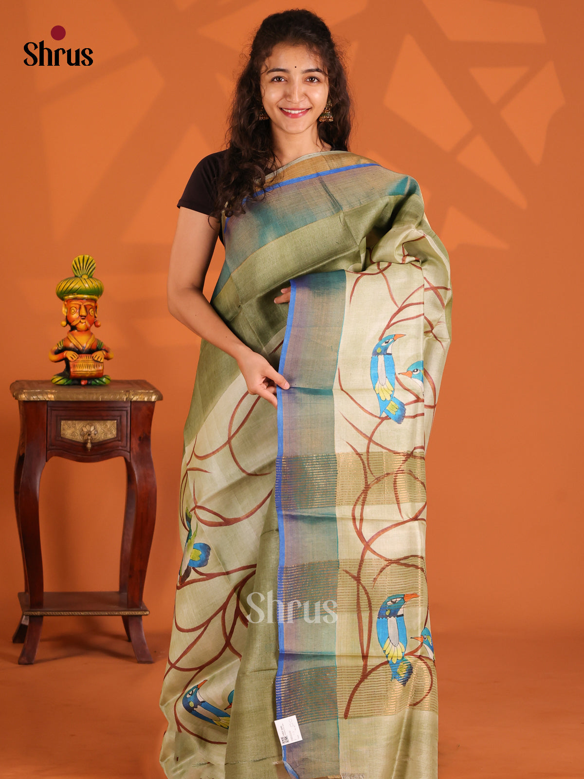 Chutney Green & Blue- Tussar Saree