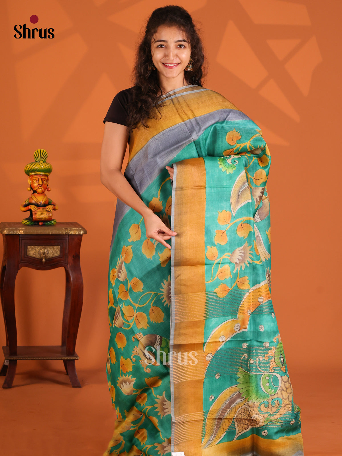 Grey & Green- Tussar Saree