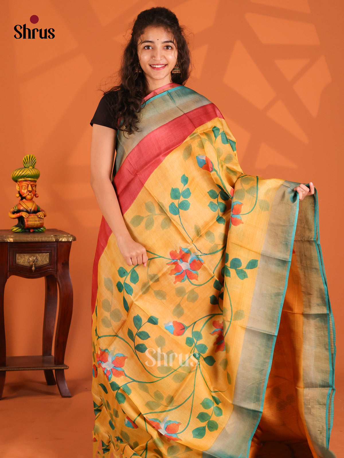 Red & Orange - Tussar Saree-1