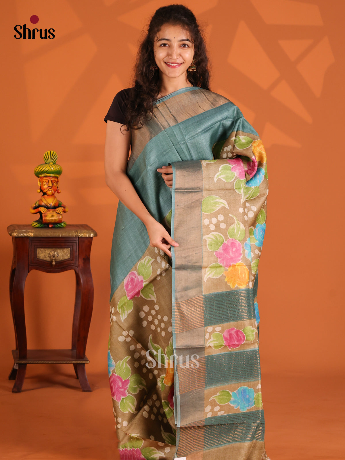 Grey & Brown - Tussar Saree - Shop on Shrus.com