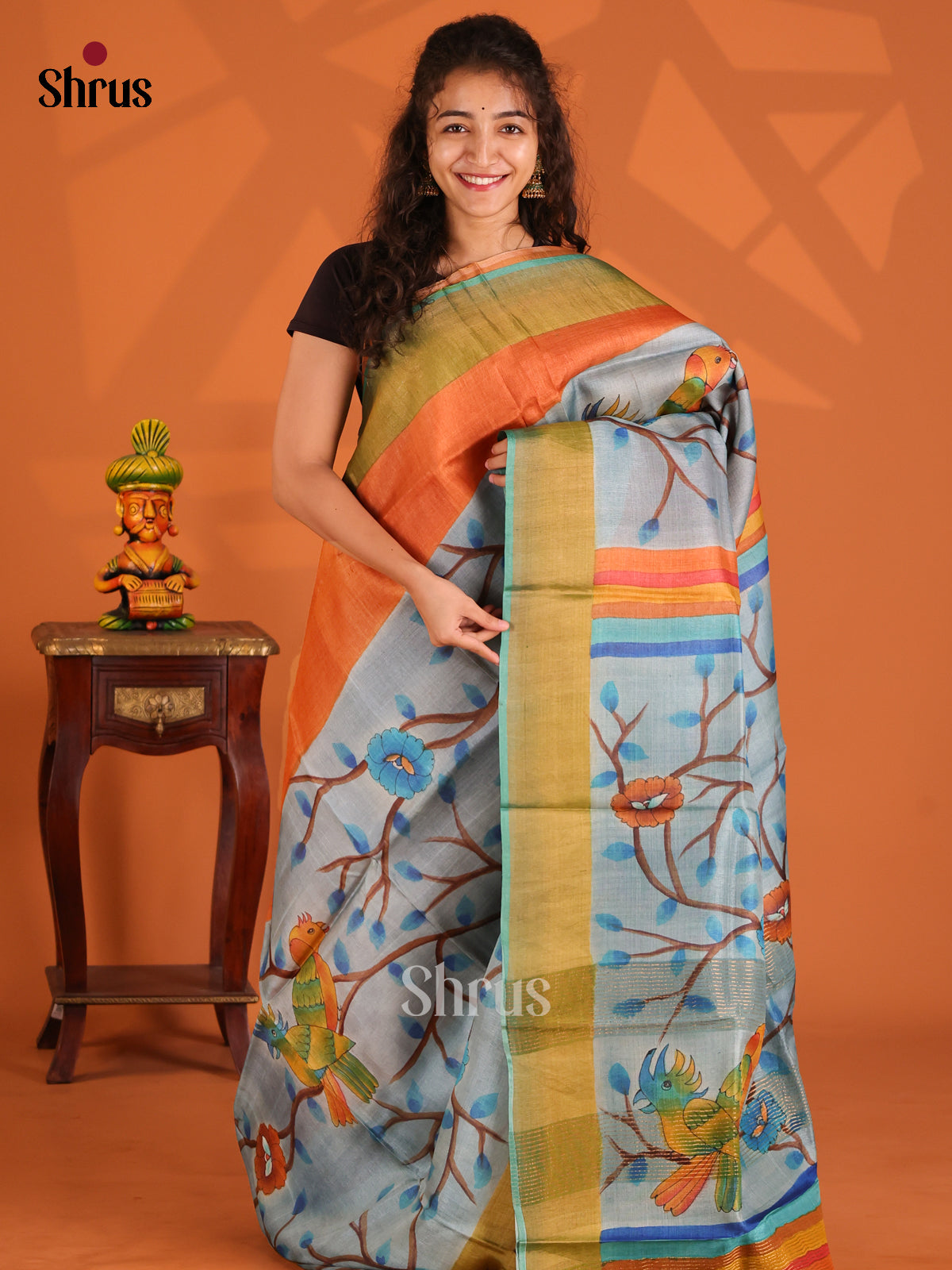 Brick & Grey- Tussar Saree