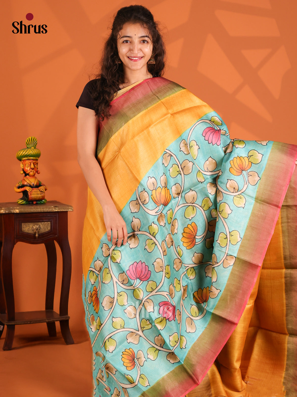 Mustard & Teal - Tussar Saree - Shop on Shrus.com