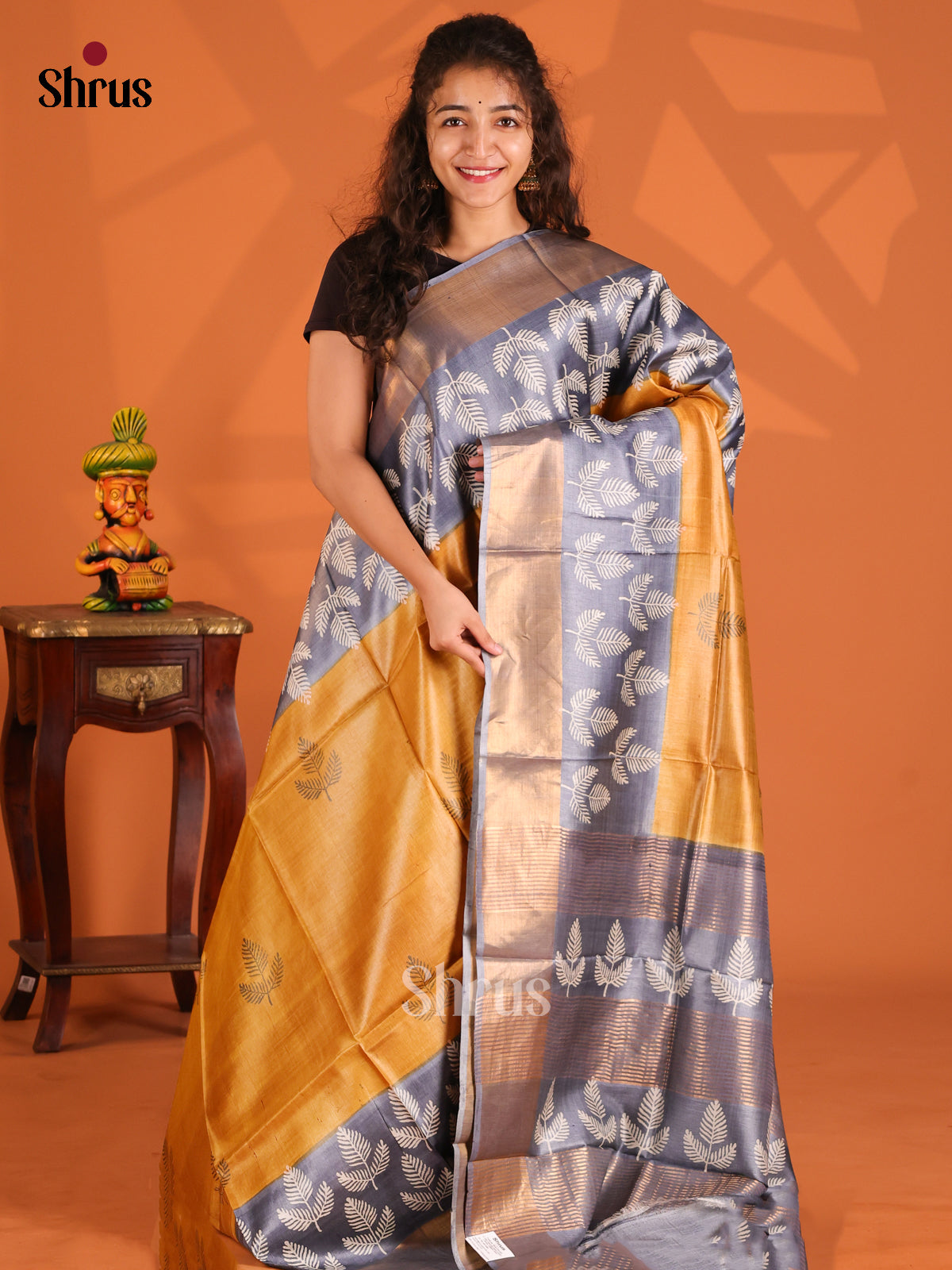Mustard & Grey - Tussar Saree - Shop on Shrus.com