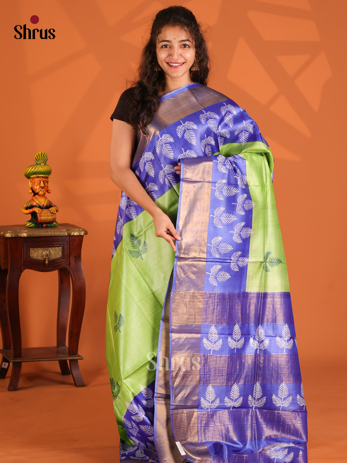 Pista Green & Blue - Tussar Saree - Shop on Shrus.com