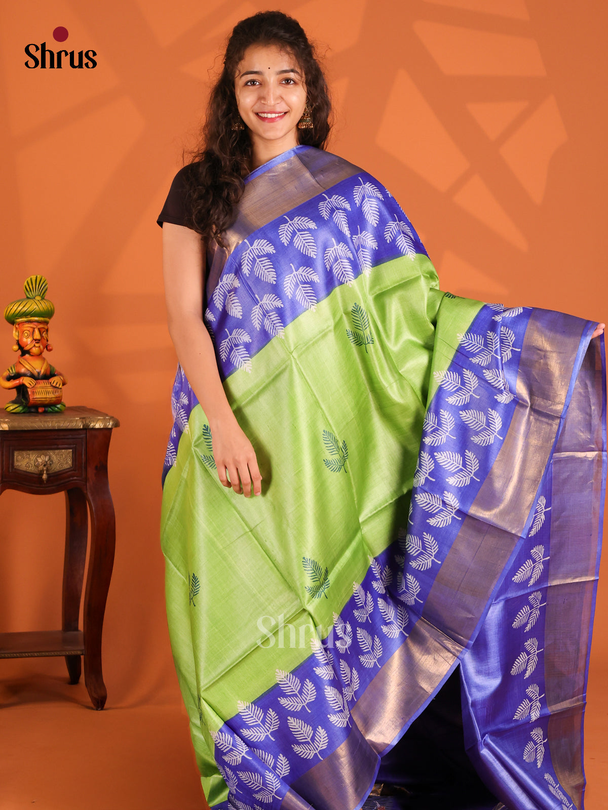Pista Green & Blue - Tussar Saree - Shop on Shrus.com