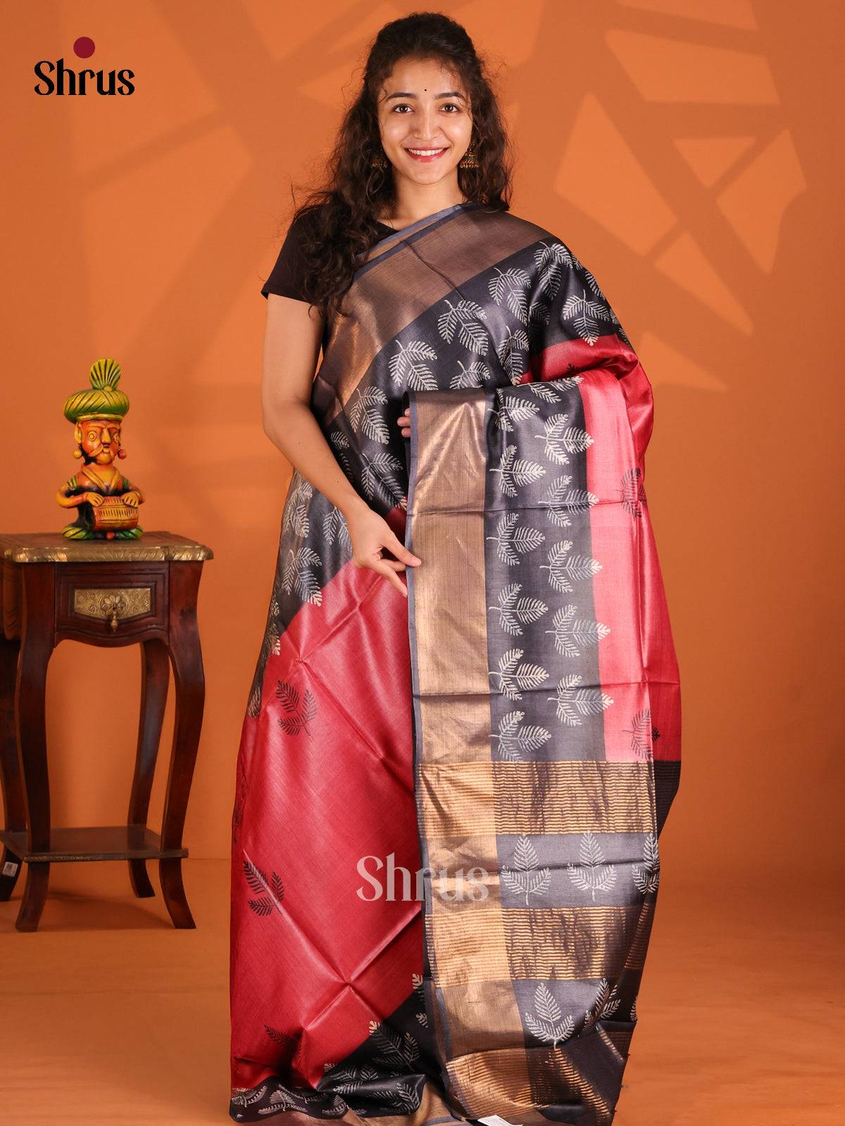 Red & Black - Tussar Saree - Shop on Shrus.com