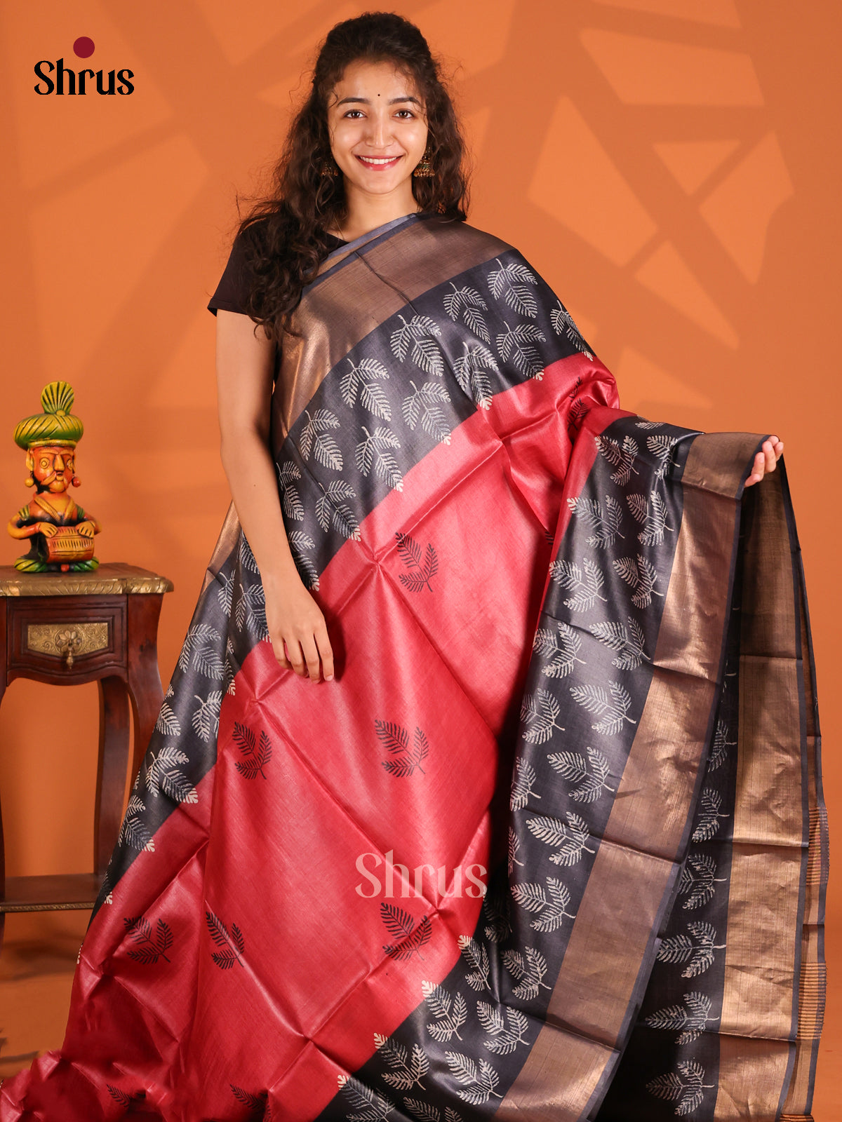 Red & Black - Tussar Saree - Shop on Shrus.com