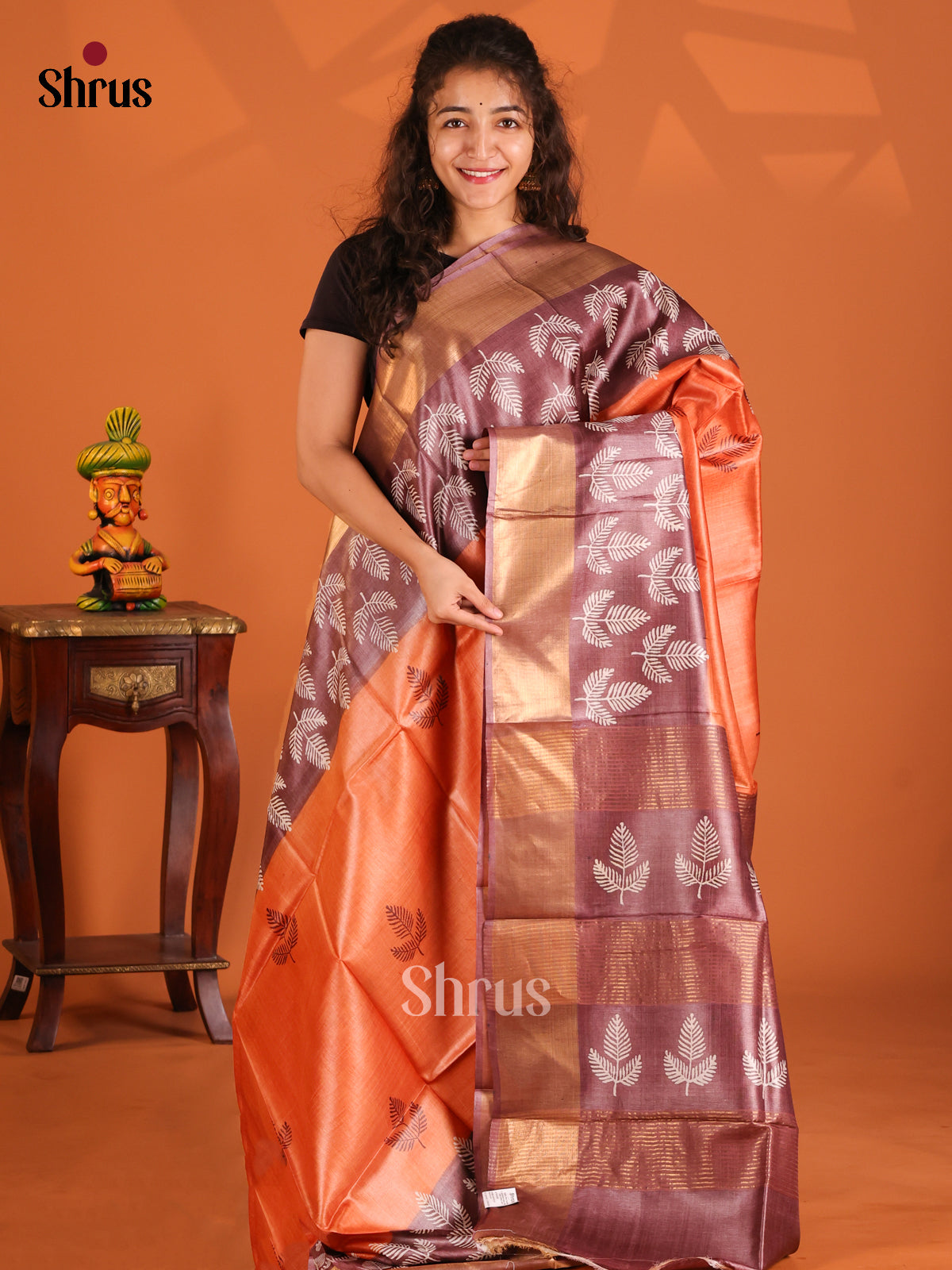 Orange & Brown- Tussar Saree - Shop on Shrus.com