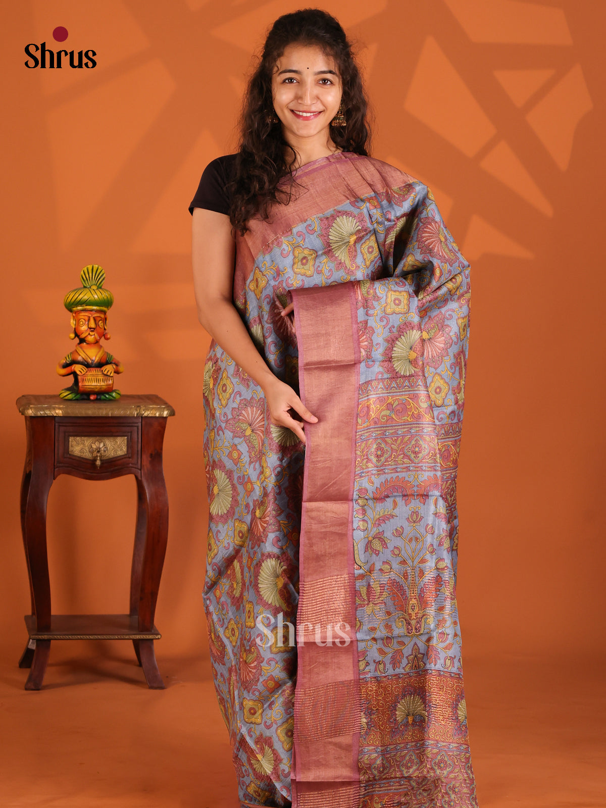 Blue & Onion Peel - Tussar Saree - Shop on Shrus.com
