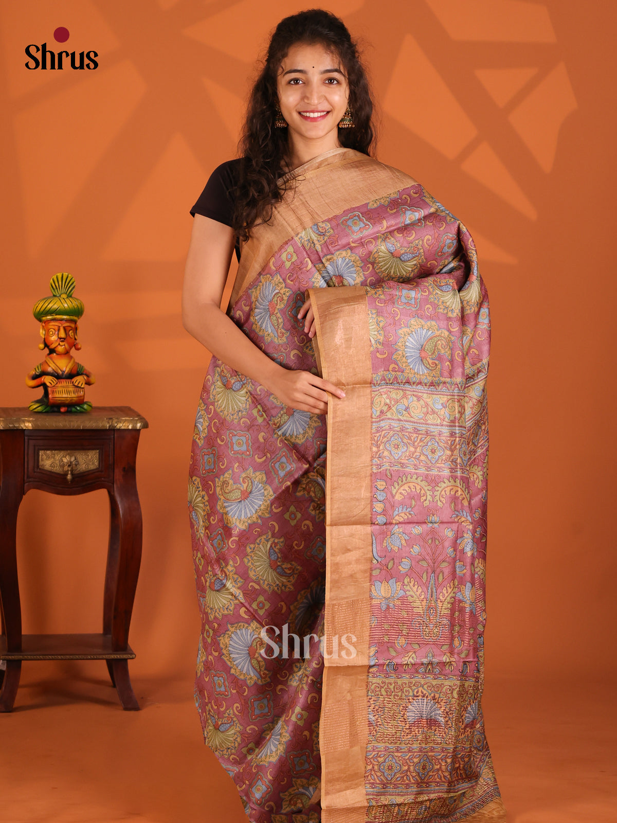 Onion Pink & Brown- Tussar Saree - Shop on Shrus.com
