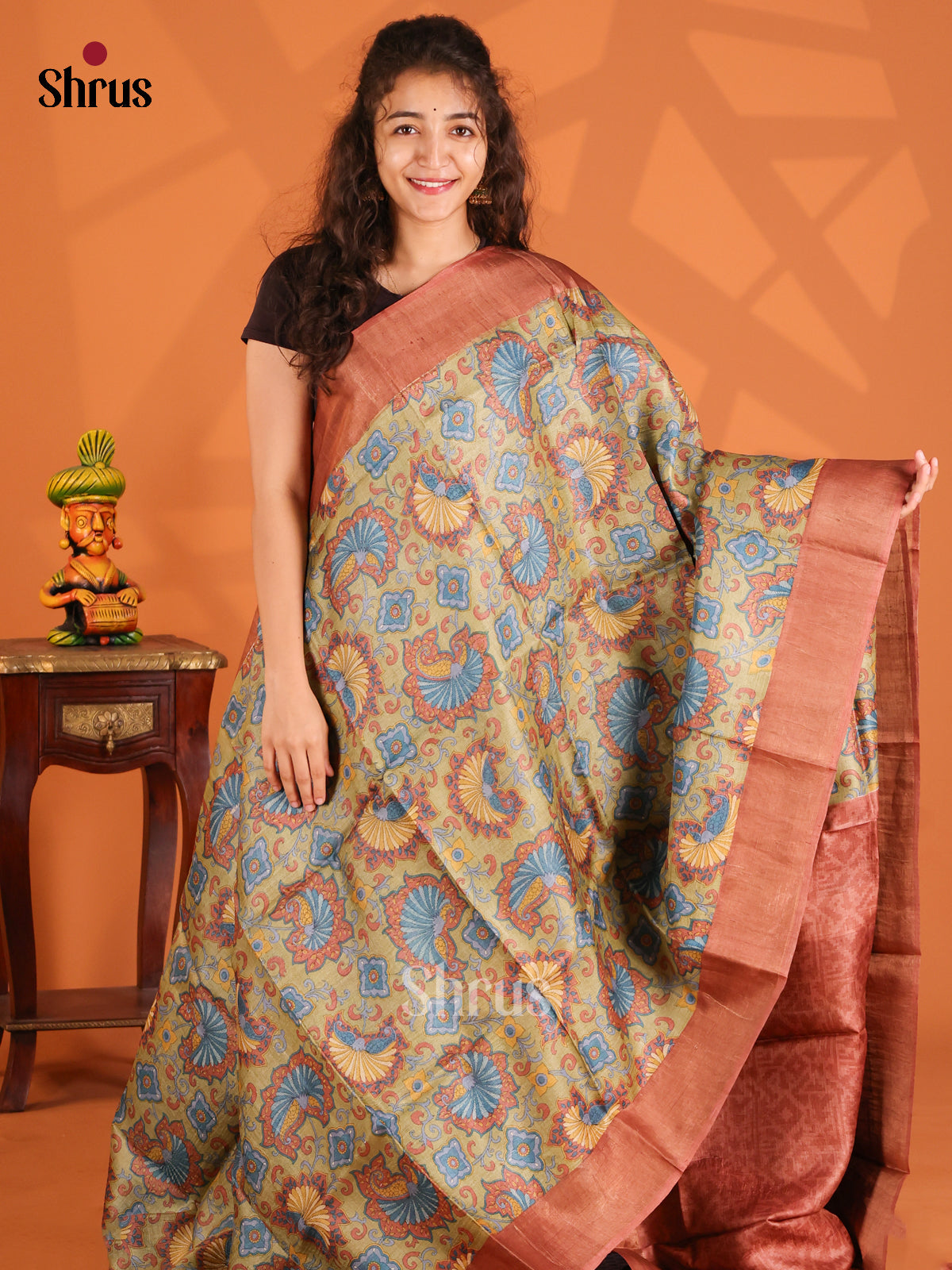 Green & Brown- Tussar Saree - Shop on Shrus.com