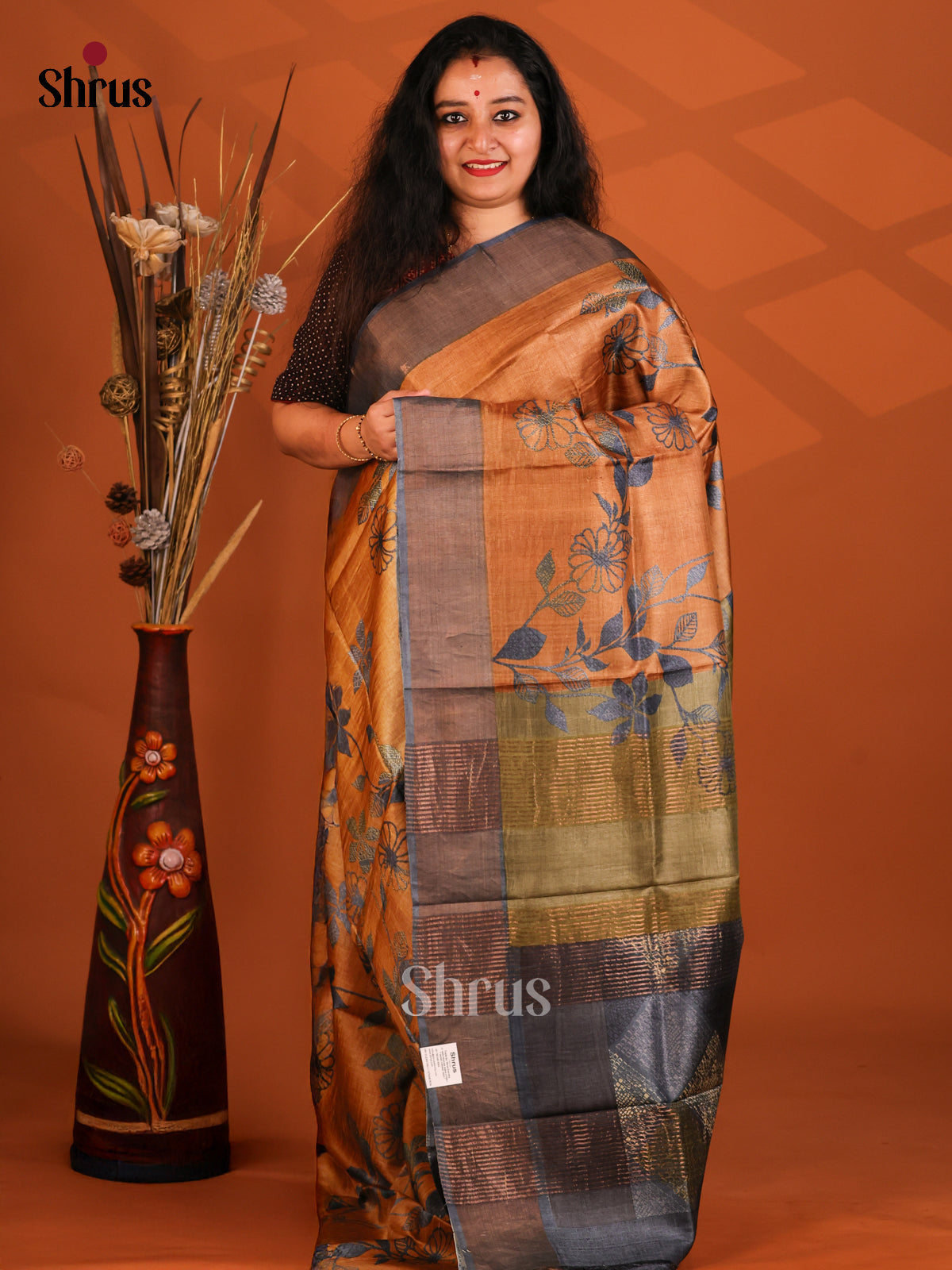 Brown & Grey - Tussar Saree - Shop on Shrus.com