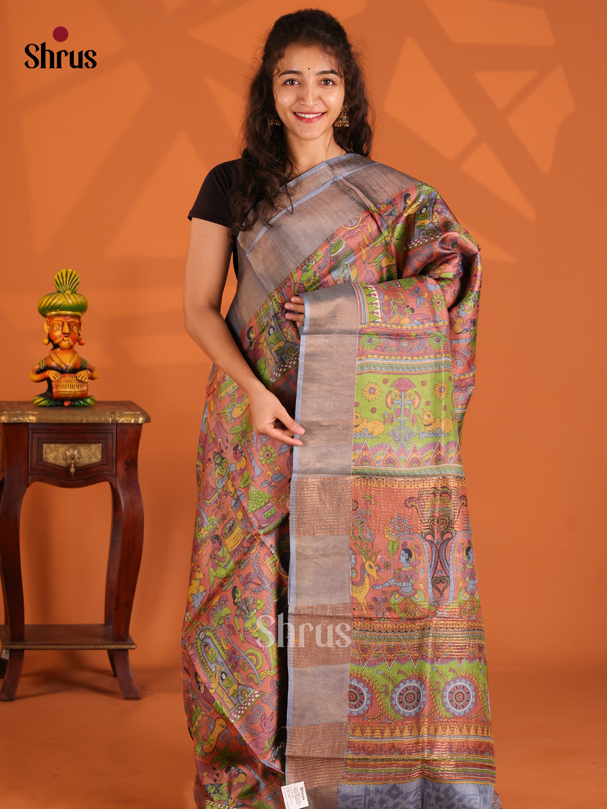Brown & Grey- Tussar Saree