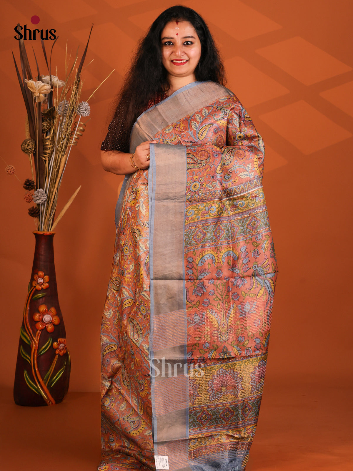 Brown & Grey - Tussar Saree - Shop on Shrus.com