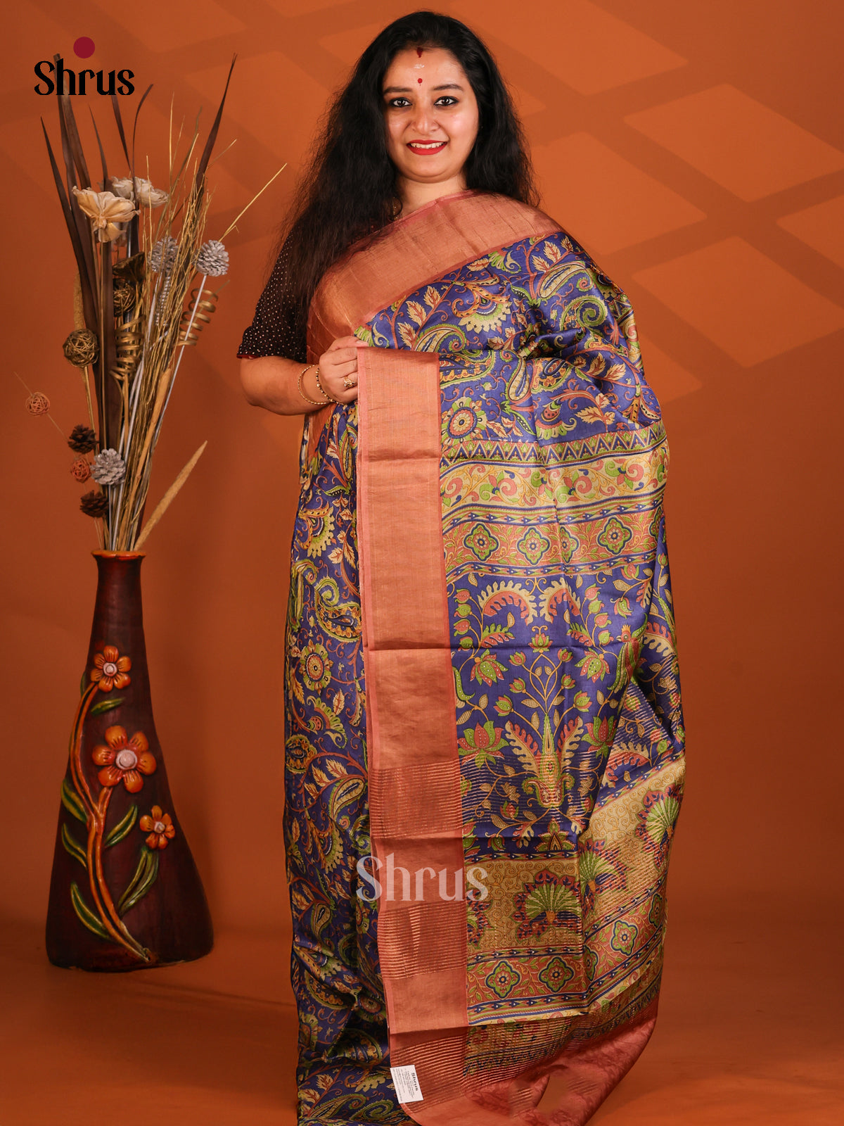 Blue & Brown- Tussar Saree - Shop on Shrus.com