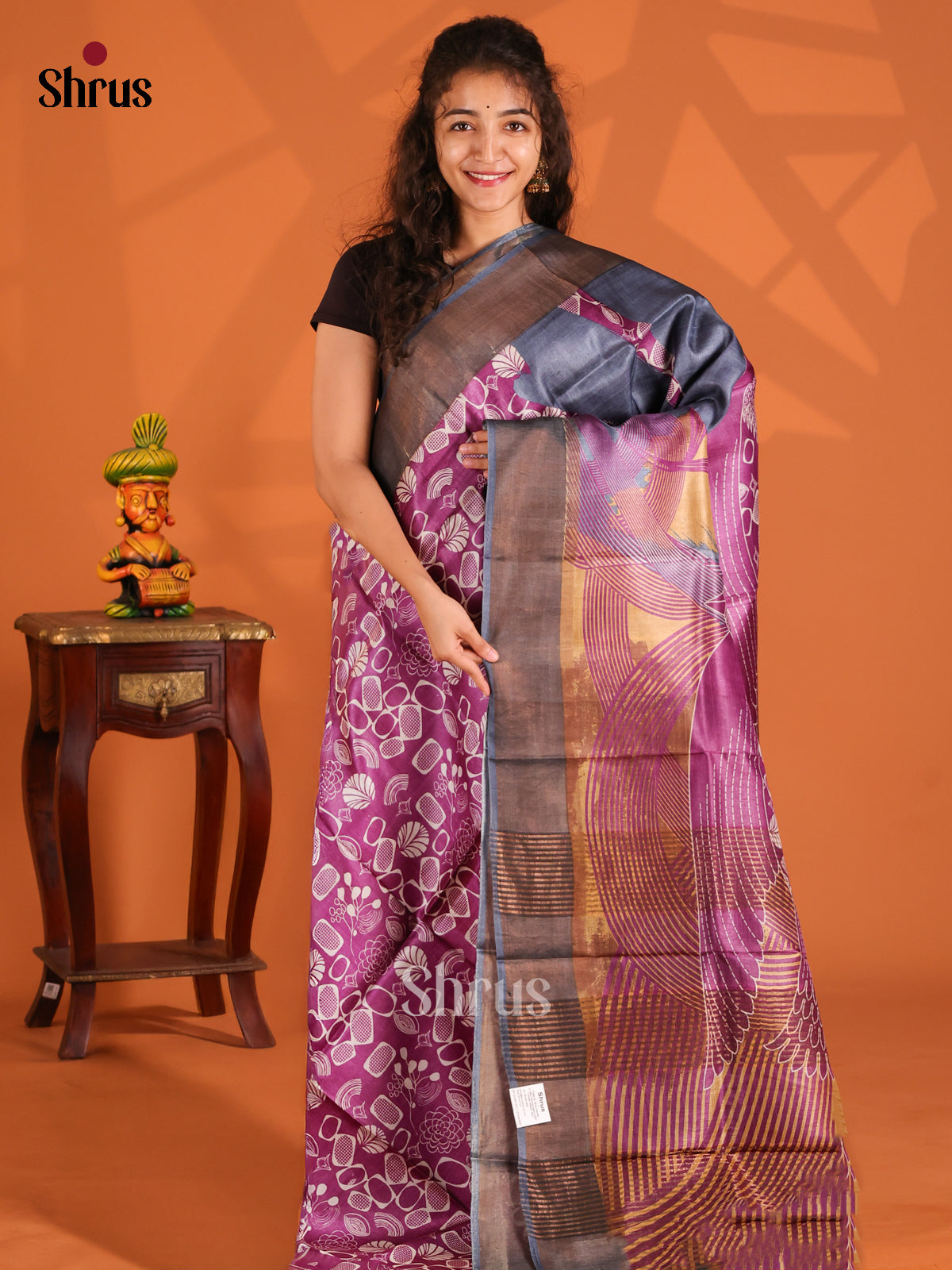 Purple & Grey - Tussar Saree - Shop on Shrus.com