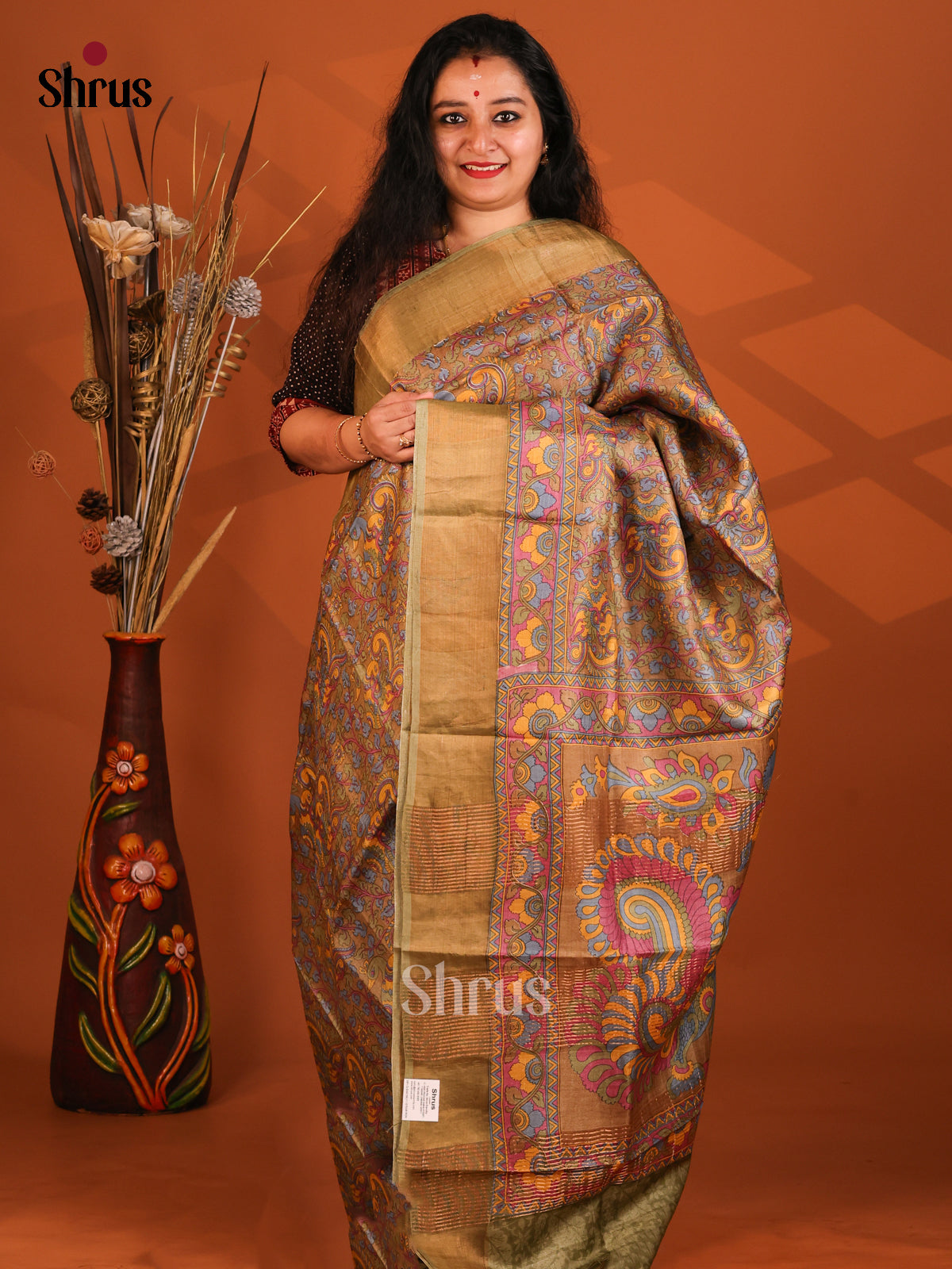 Chutney Green - Tussar Saree - Shop on Shrus.com
