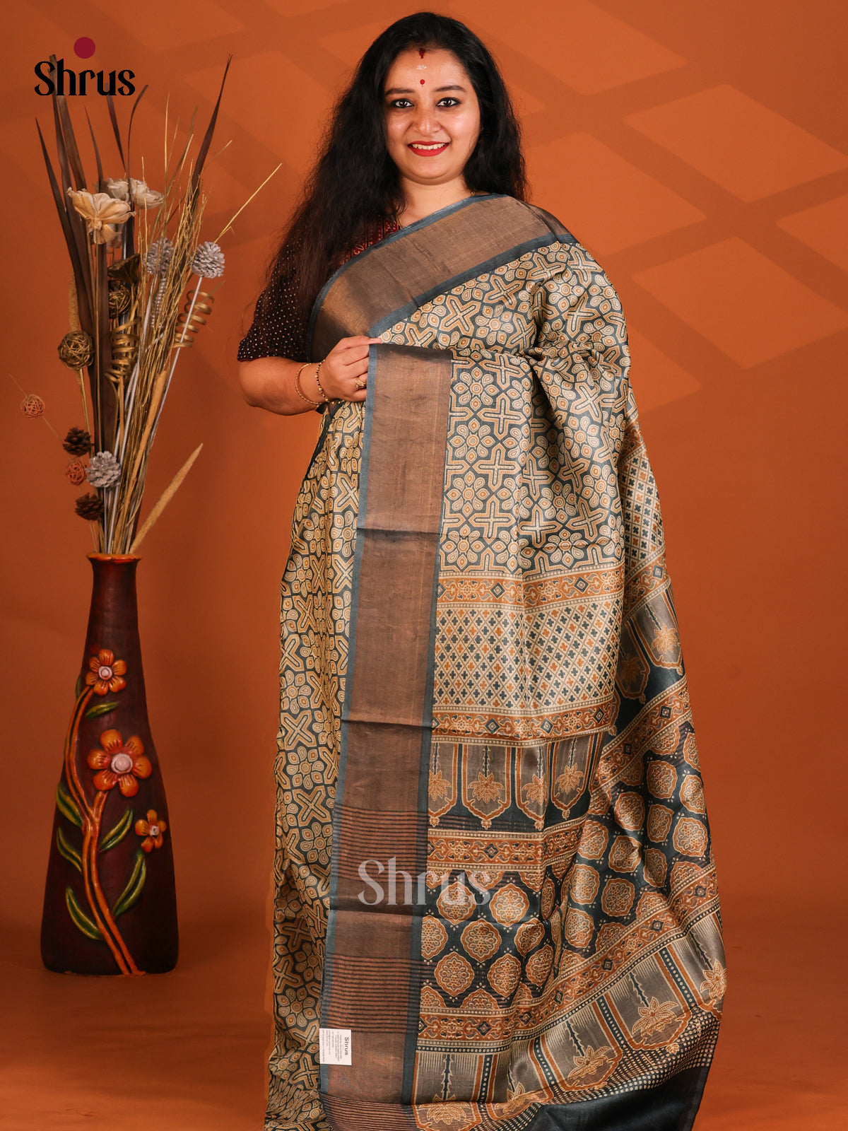 Grey - Tussar Saree - Shop on Shrus.com