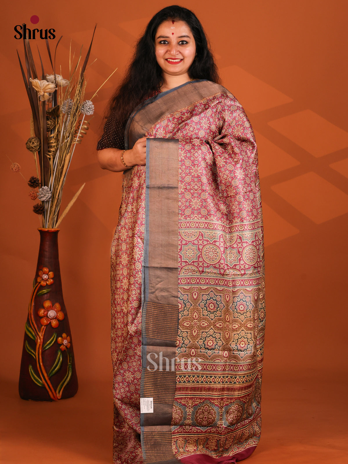 Maroon & Grey- Tussar Saree - Shop on Shrus.com