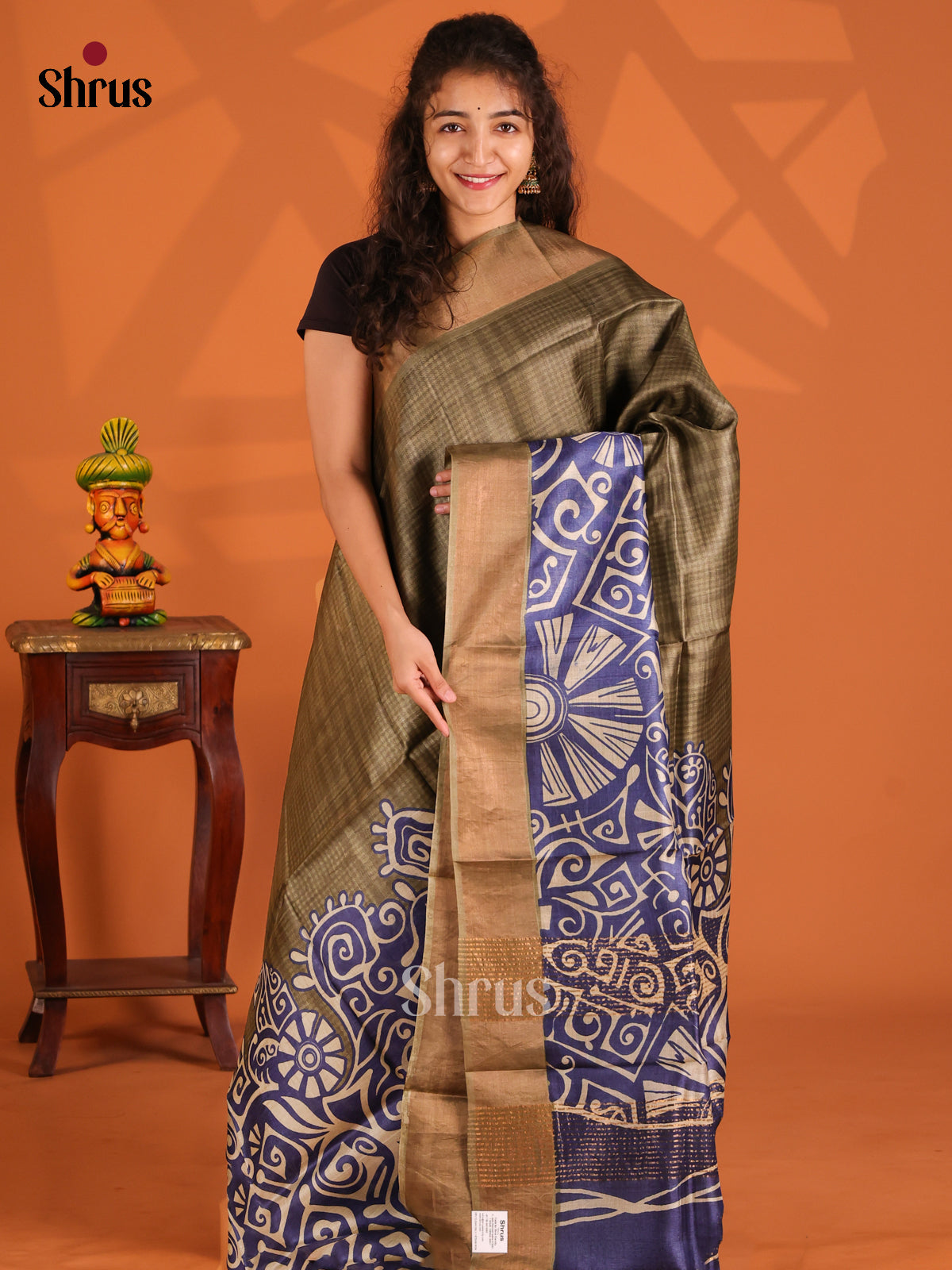 Chutney Green & Blue- Tussar Saree - Shop on Shrus.com