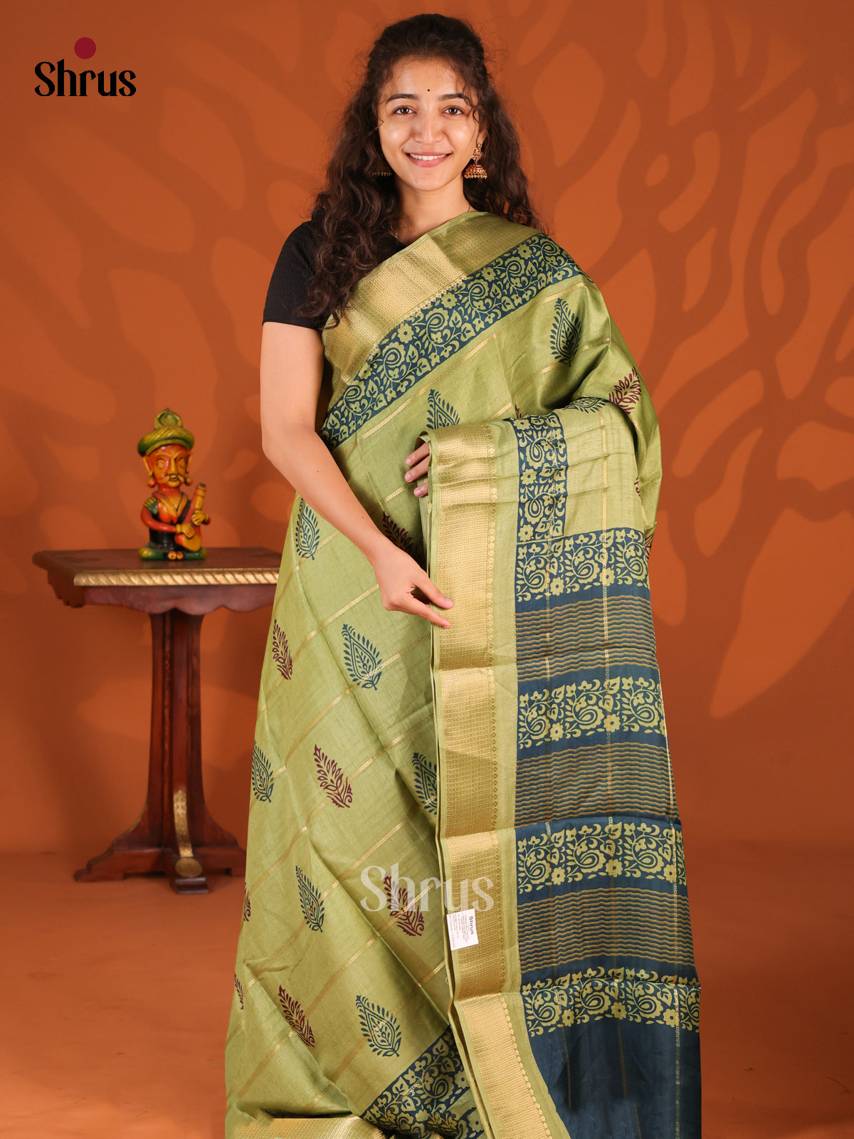 Green - Semi Crepe Saree - Shop on Shrus.com