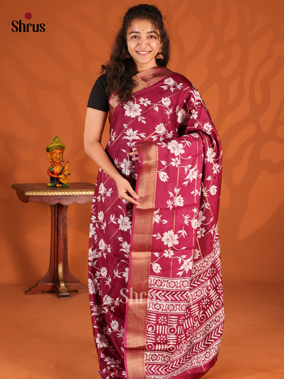 Maroon - Semi Crepe Saree - Shop on Shrus.com