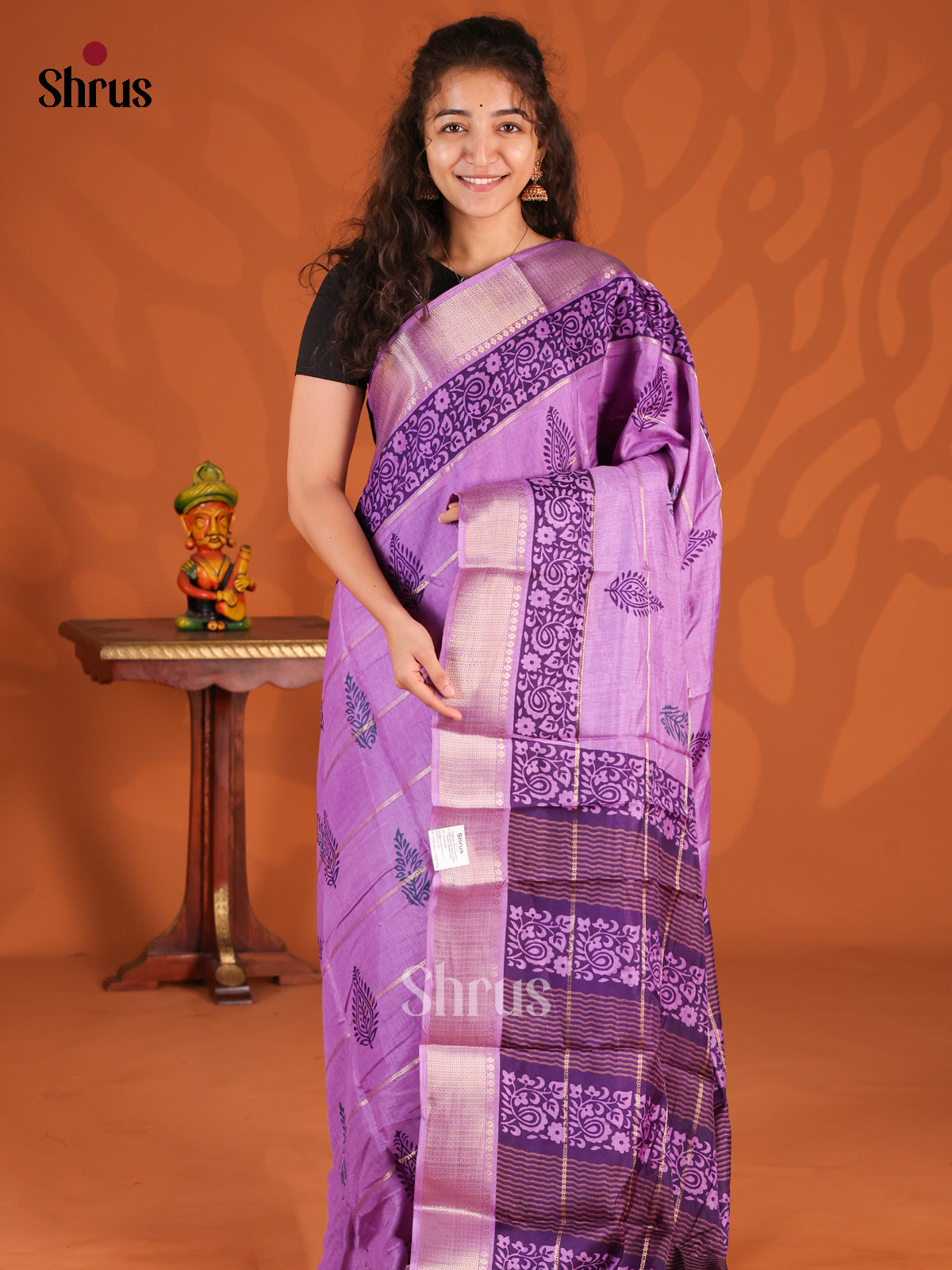 Lavender- Semi Crepe Saree - Shop on Shrus.com