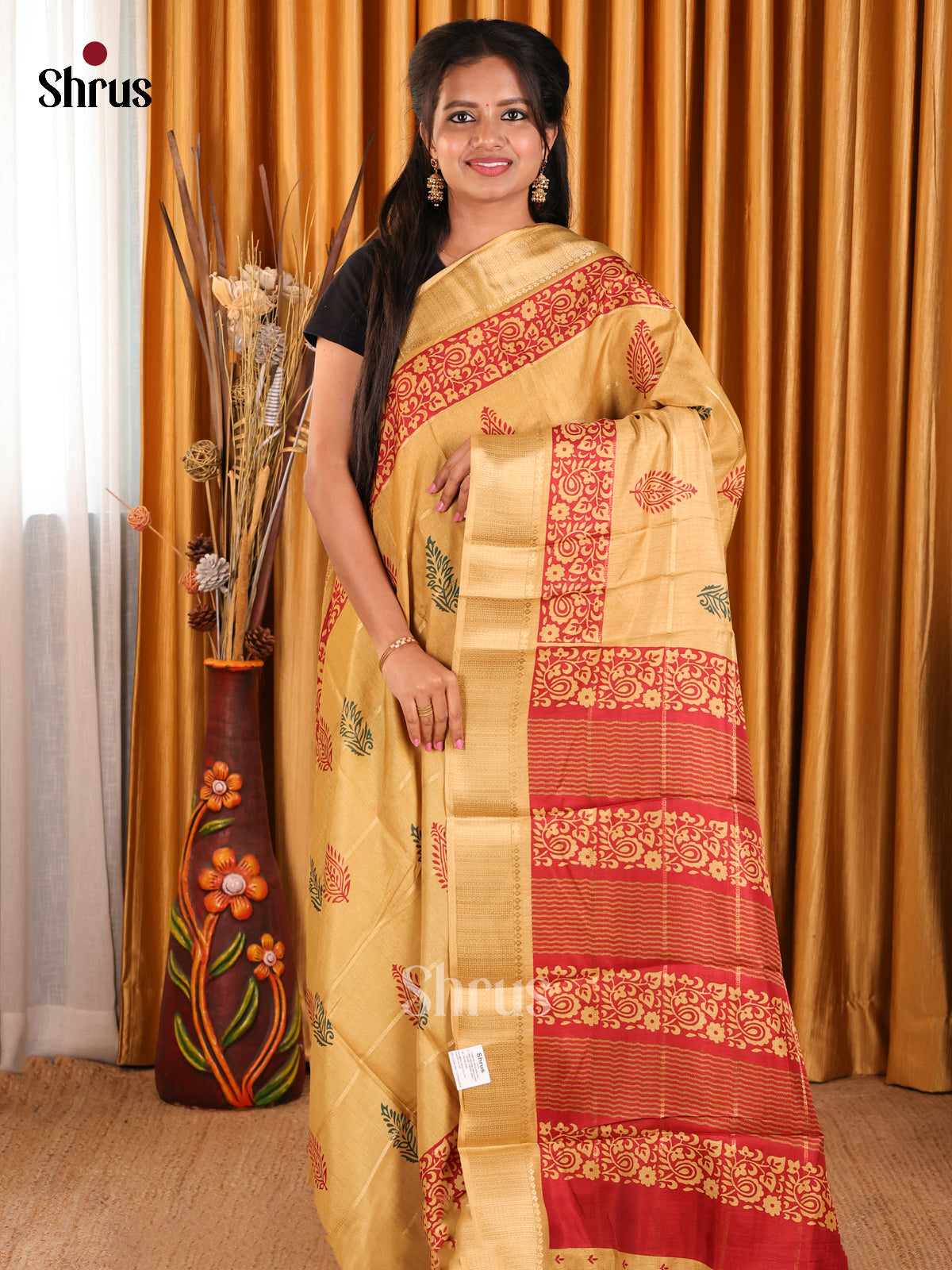 Beige - Semi Crepe Saree - Shop on Shrus.com