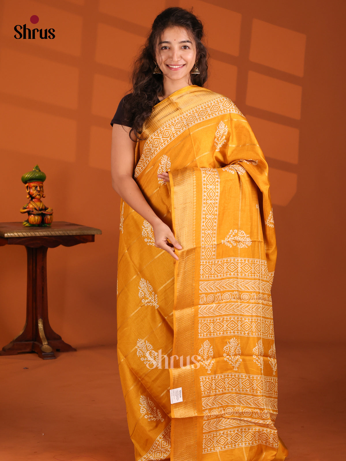 Mustard - Semi Crepe Saree - Shop on Shrus.com