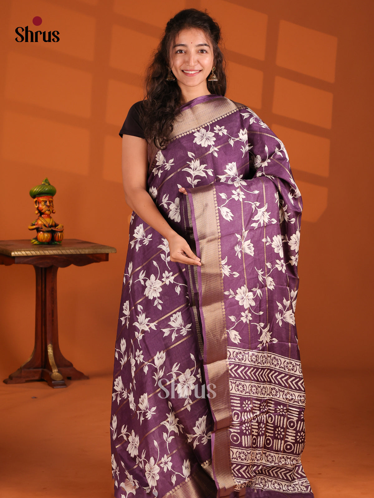 Dark Lavender - Semi Crepe Saree - Shop on Shrus.com