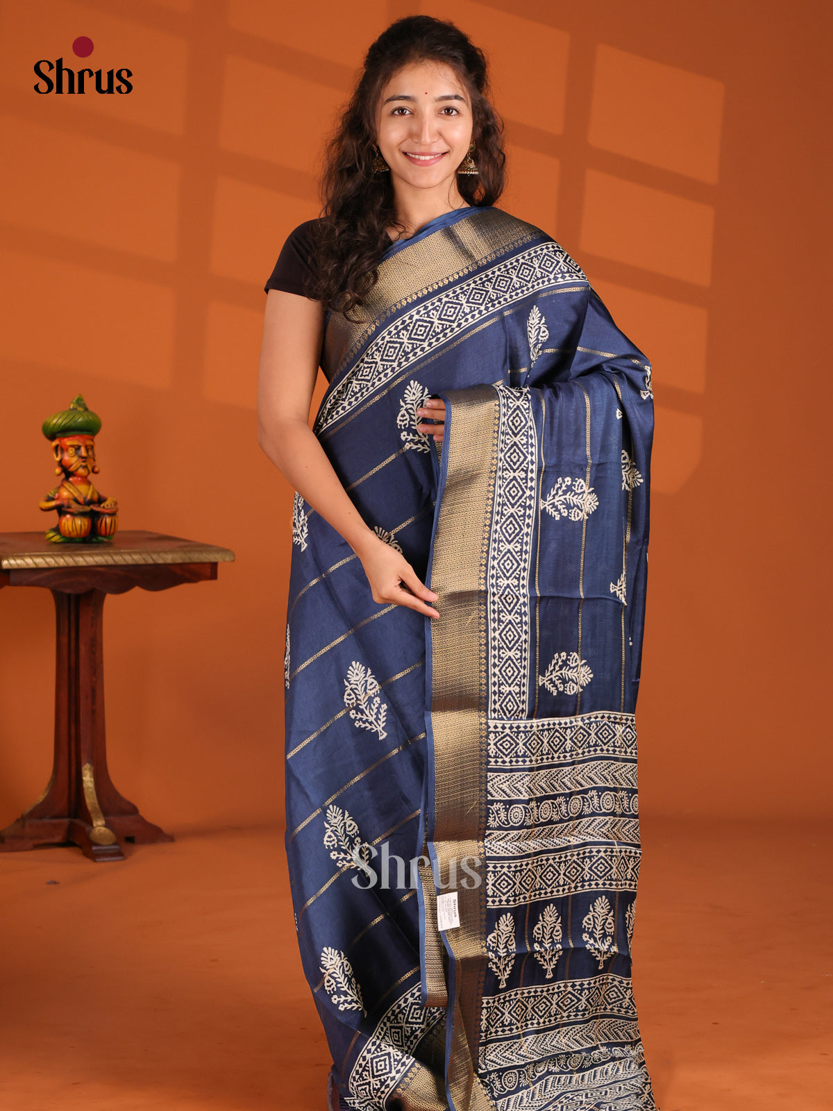 Blue - Semi Crepe Saree - Shop on Shrus.com