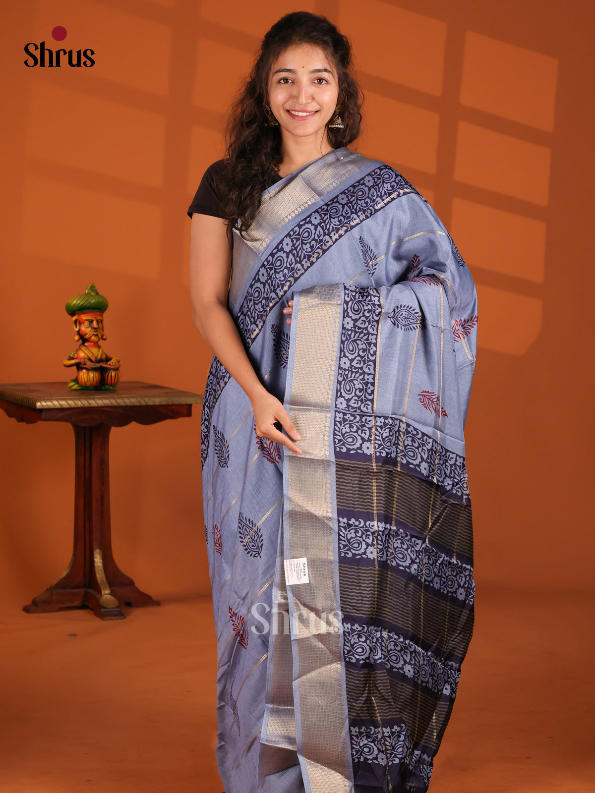 Powder Blue - Semi Crepe Saree - Shop on Shrus.com