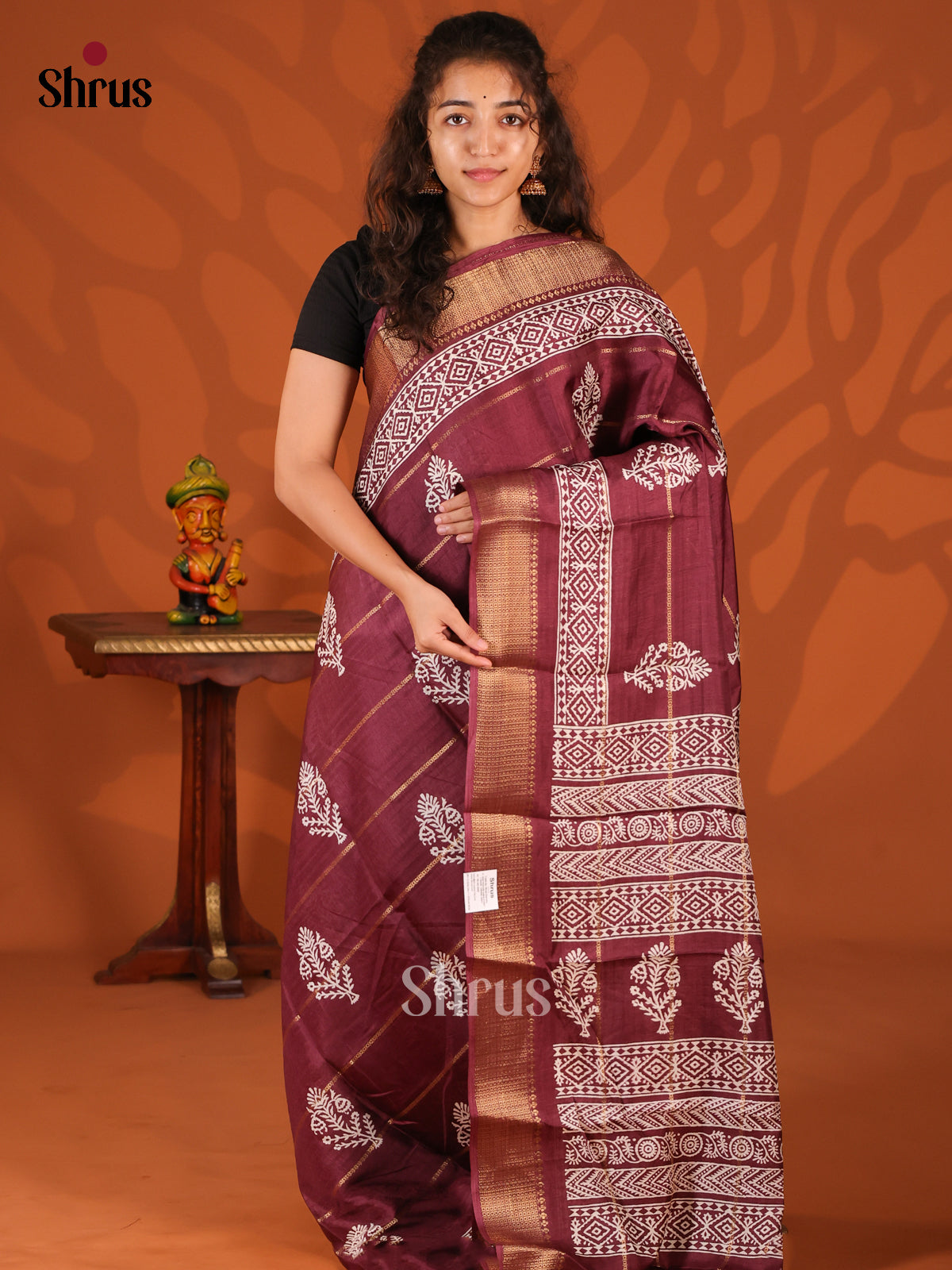 Maroon - Semi Crepe Saree - Shop on Shrus.com