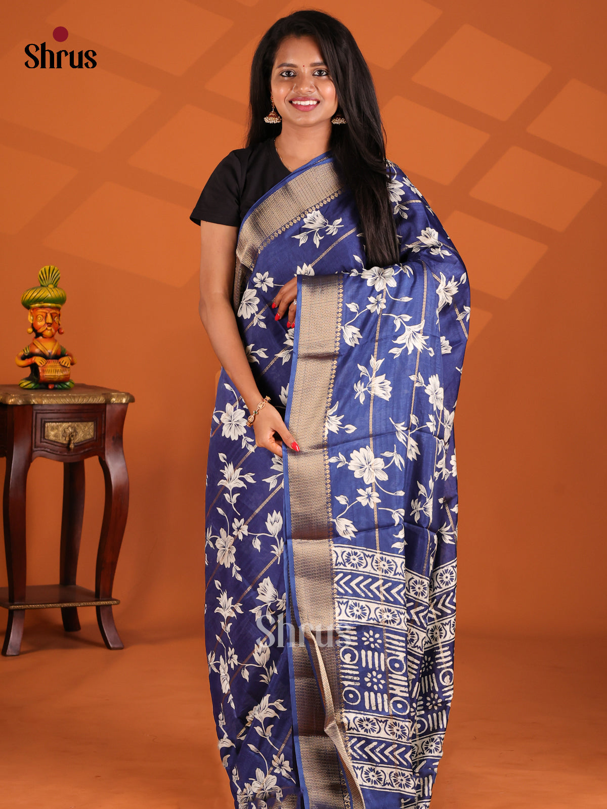 Blue- Semi Crepe Saree - Shop on Shrus.com