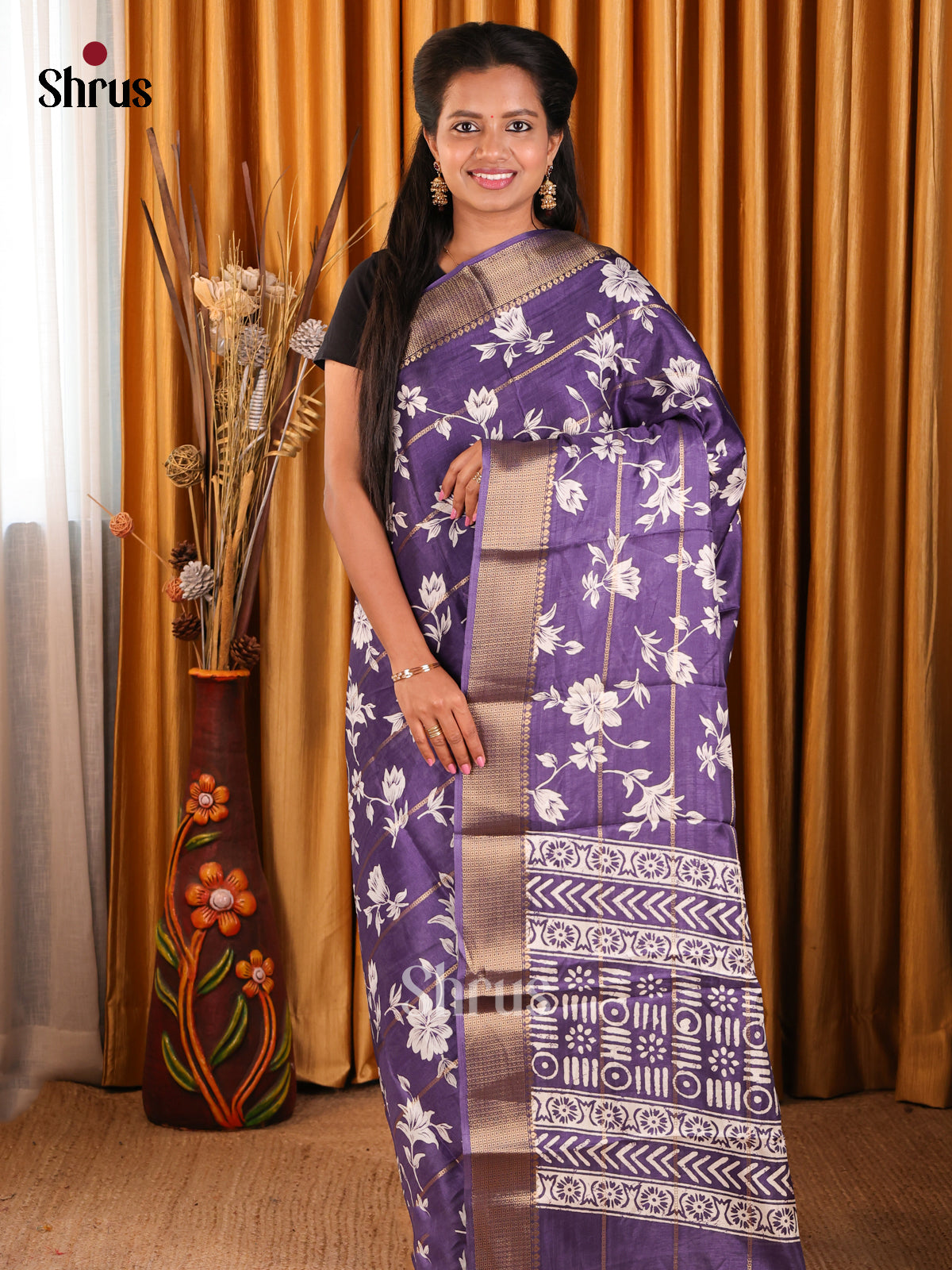 Lavender - Semi Crepe Saree - Shop on Shrus.com