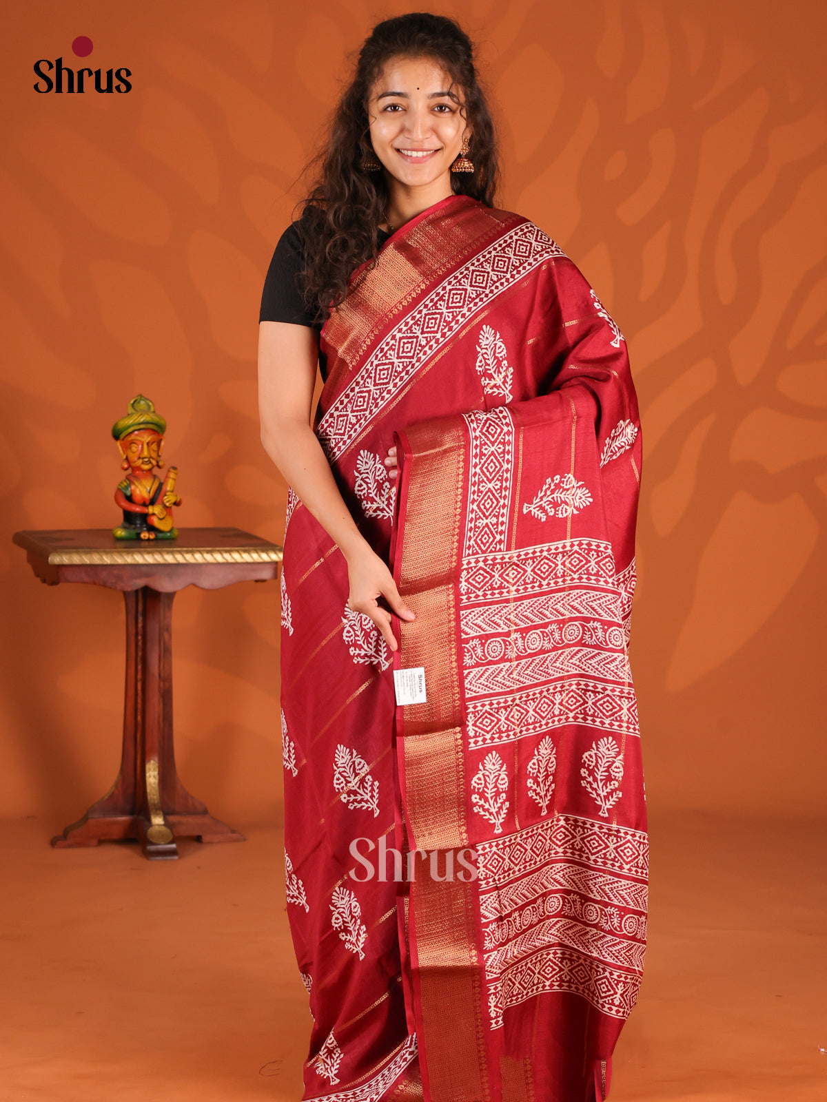 Maroon- Semi Crepe Saree - Shop on Shrus.com