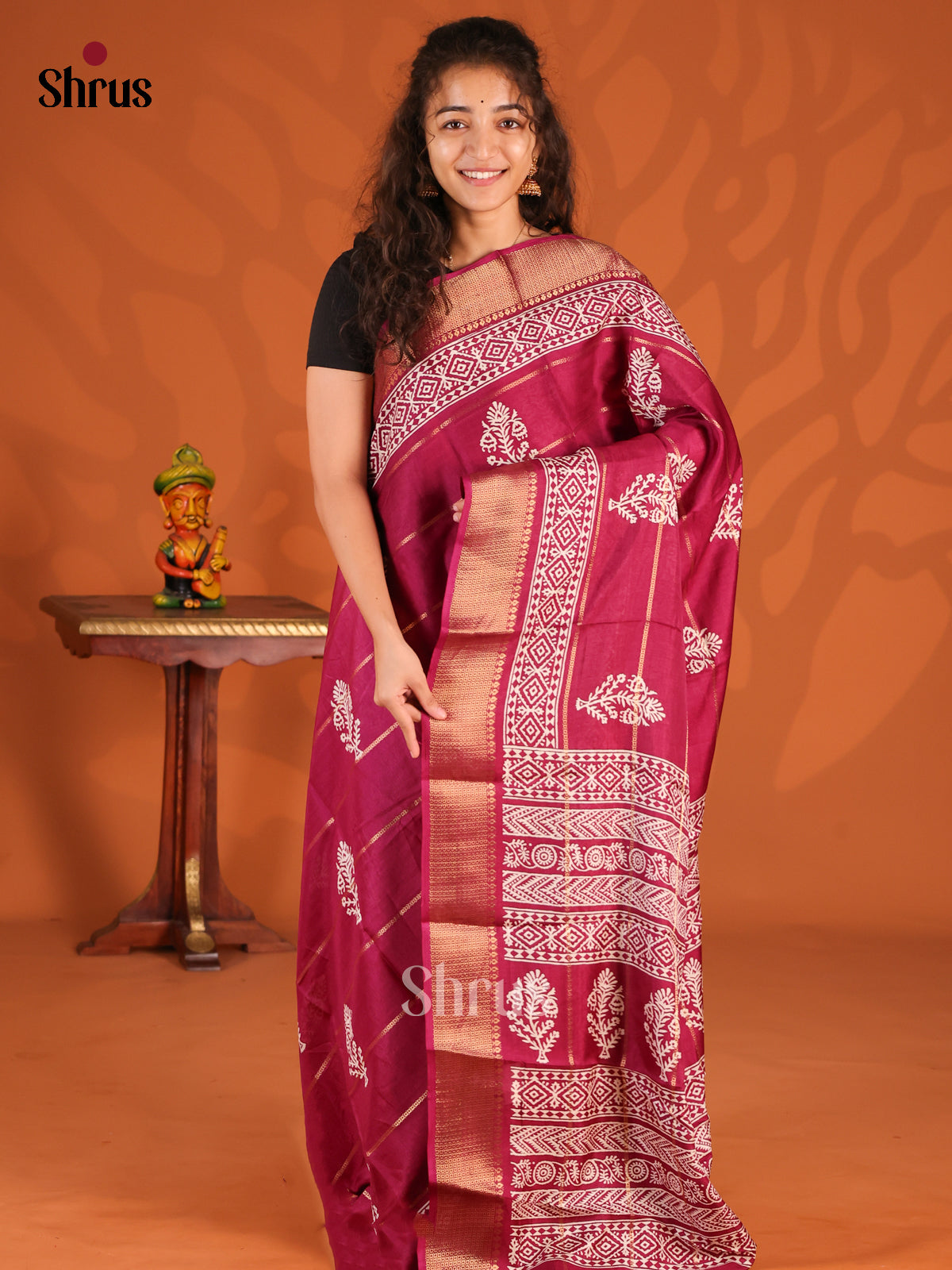 Maroon - Semi Crepe Saree - Shop on Shrus.com