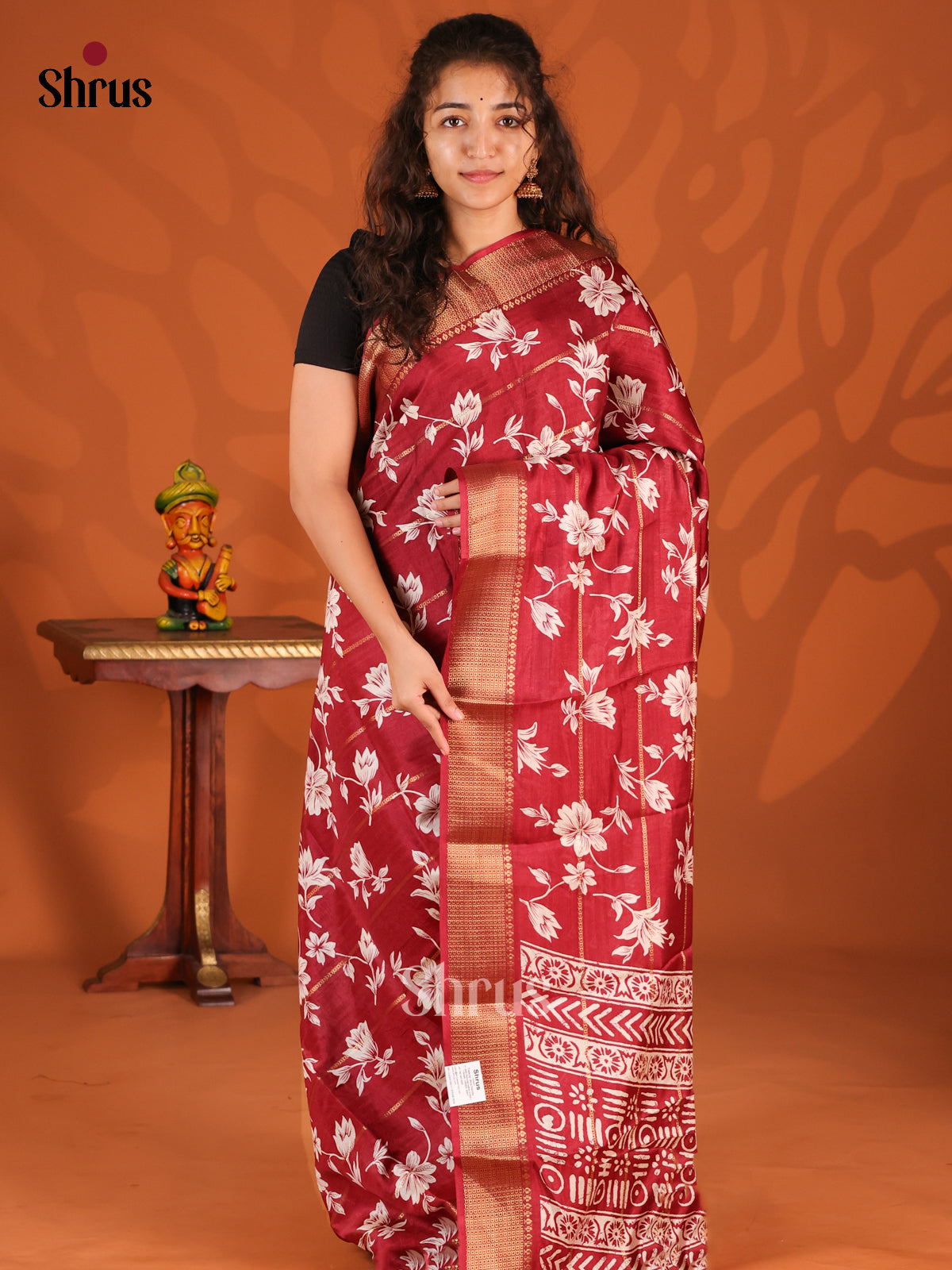 Maroon- Semi Crepe Saree - Shop on Shrus.com