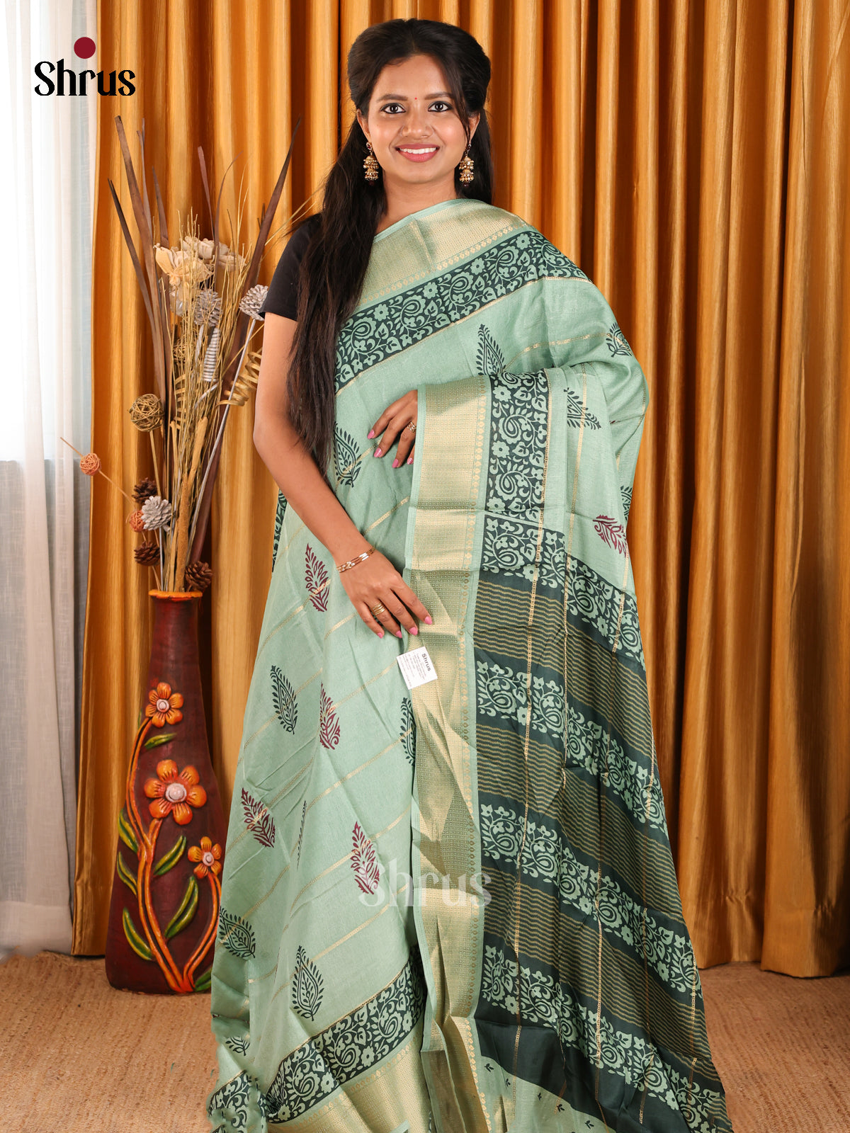 Pista Green- Semi Crepe Saree - Shop on Shrus.com