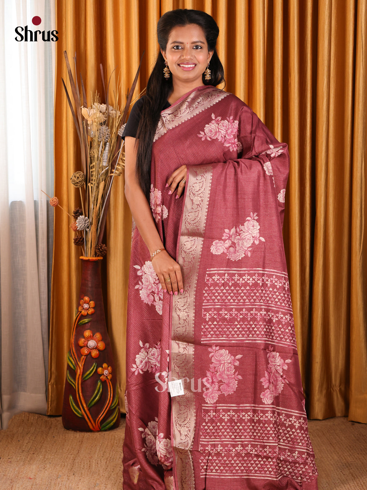 Brown - Semi Crepe Saree - Shop on Shrus.com