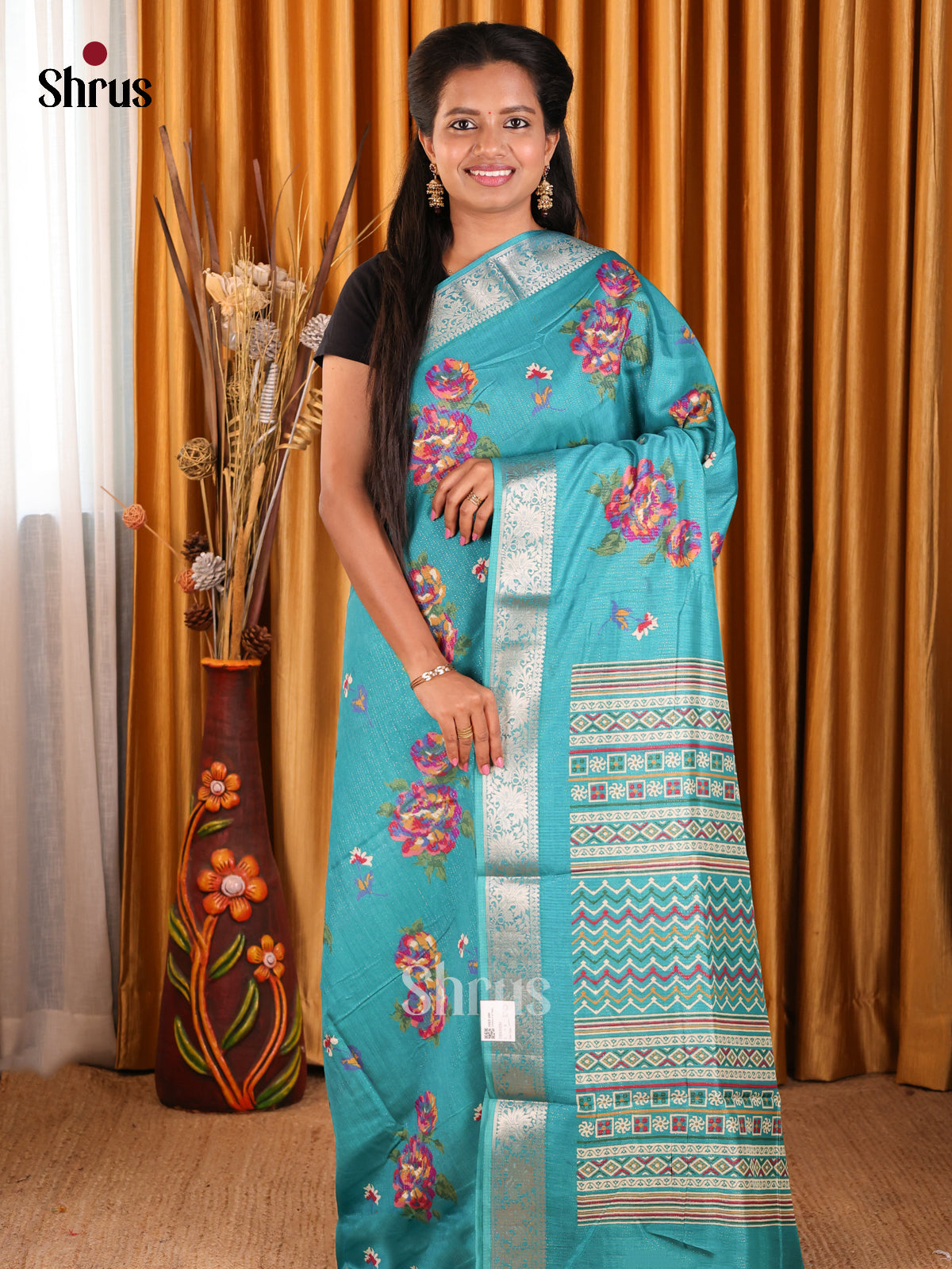 Sky Blue - Semi Crepe Saree - Shop on Shrus.com