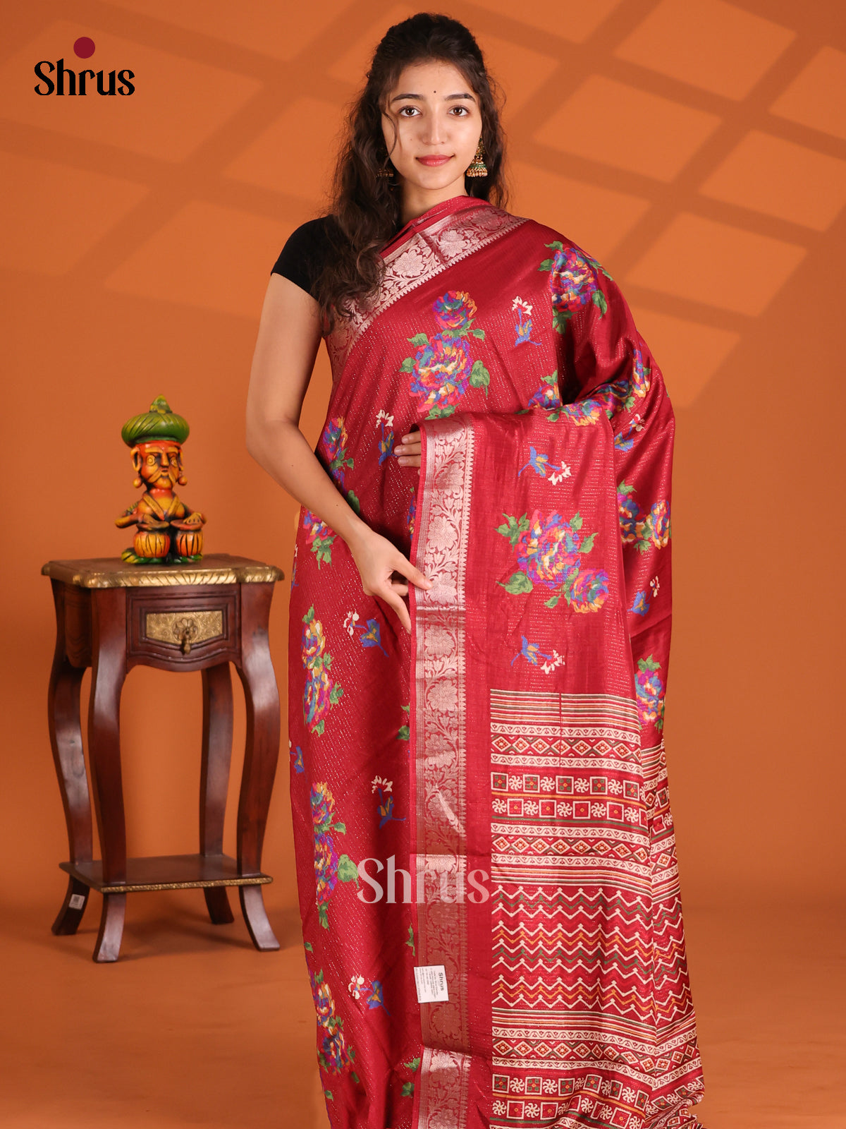 Red - Semi Crepe Saree - Shop on Shrus.com
