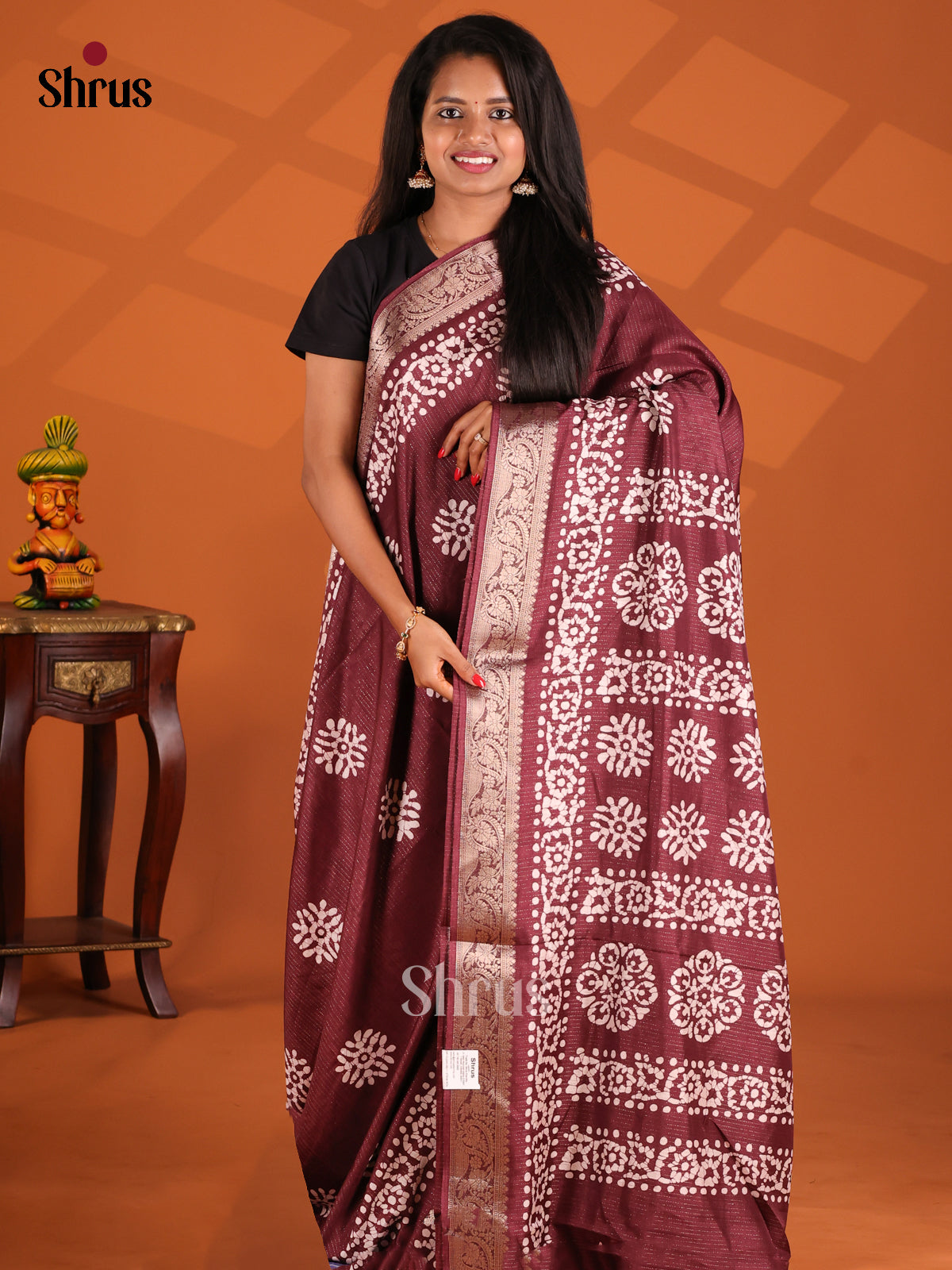 Brown- Semi Crepe Saree - Shop on Shrus.com