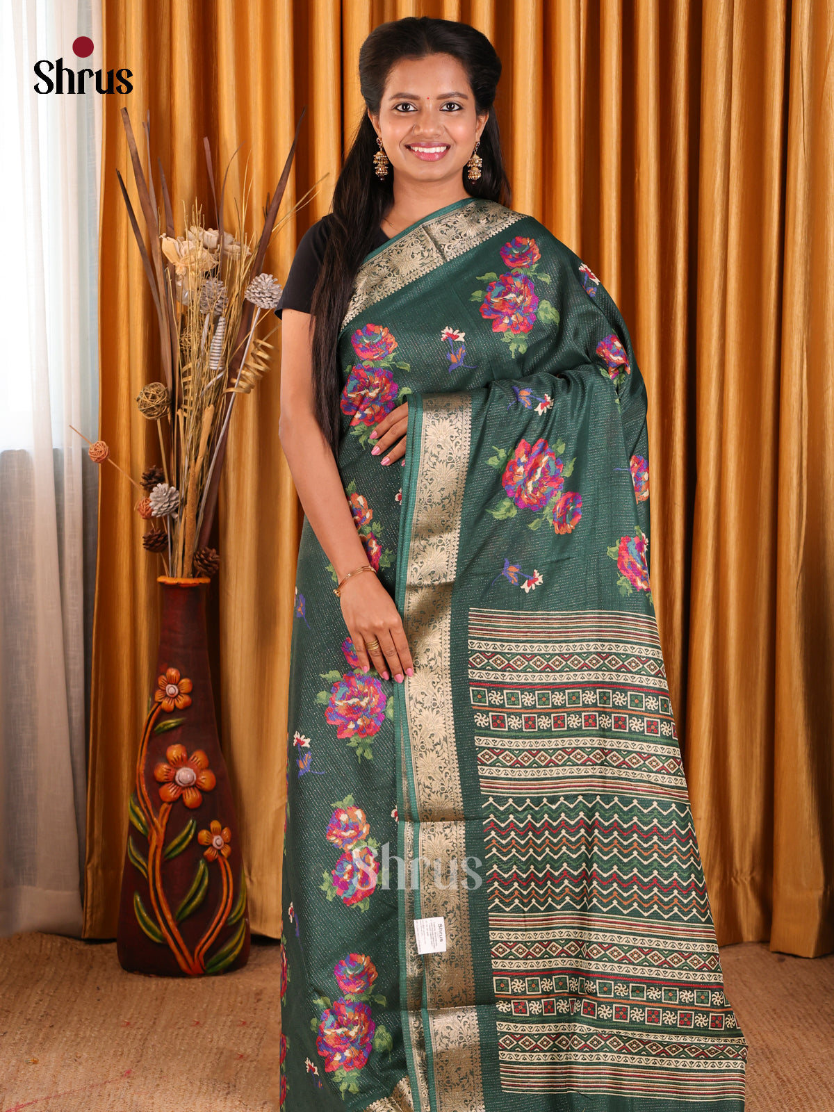 Green - Semi Crepe Saree - Shop on Shrus.com