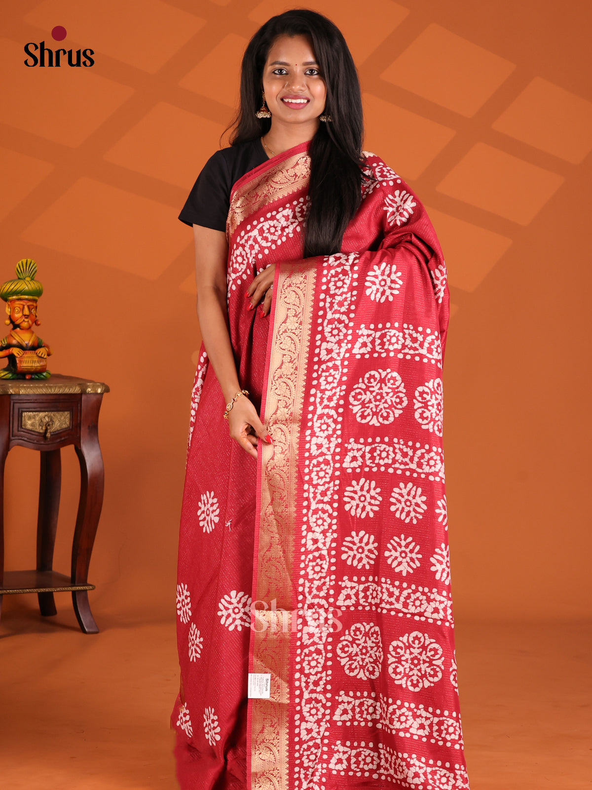 Red - Semi Crepe Saree - Shop on Shrus.com