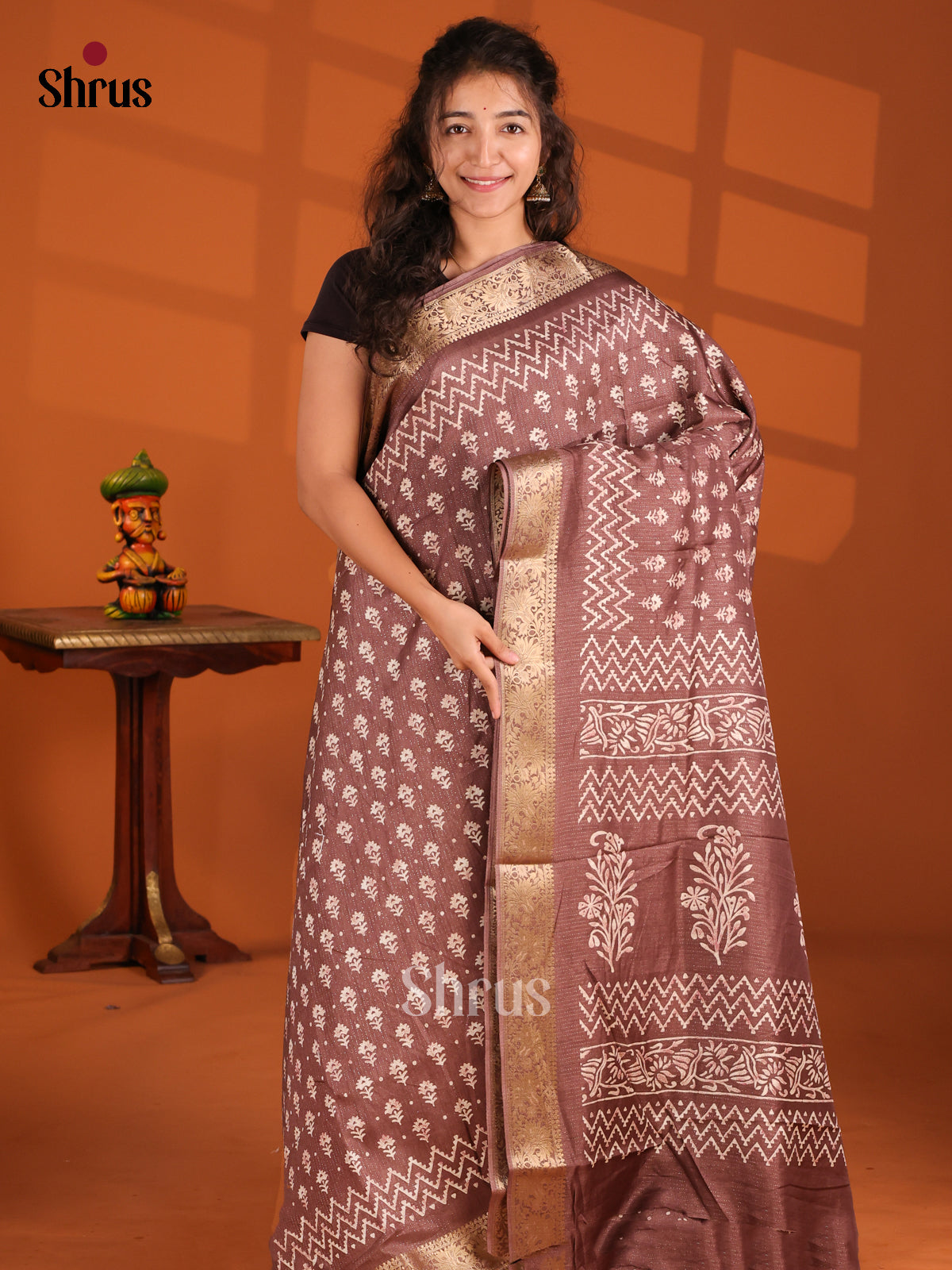 Brown - Semi Crepe Saree - Shop on Shrus.com