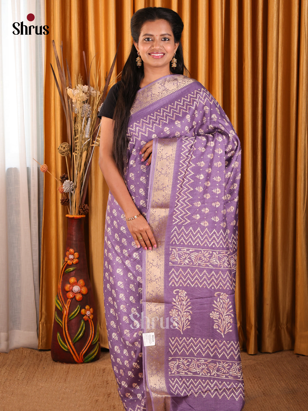 Lavender - Semi Crepe Saree - Shop on Shrus.com