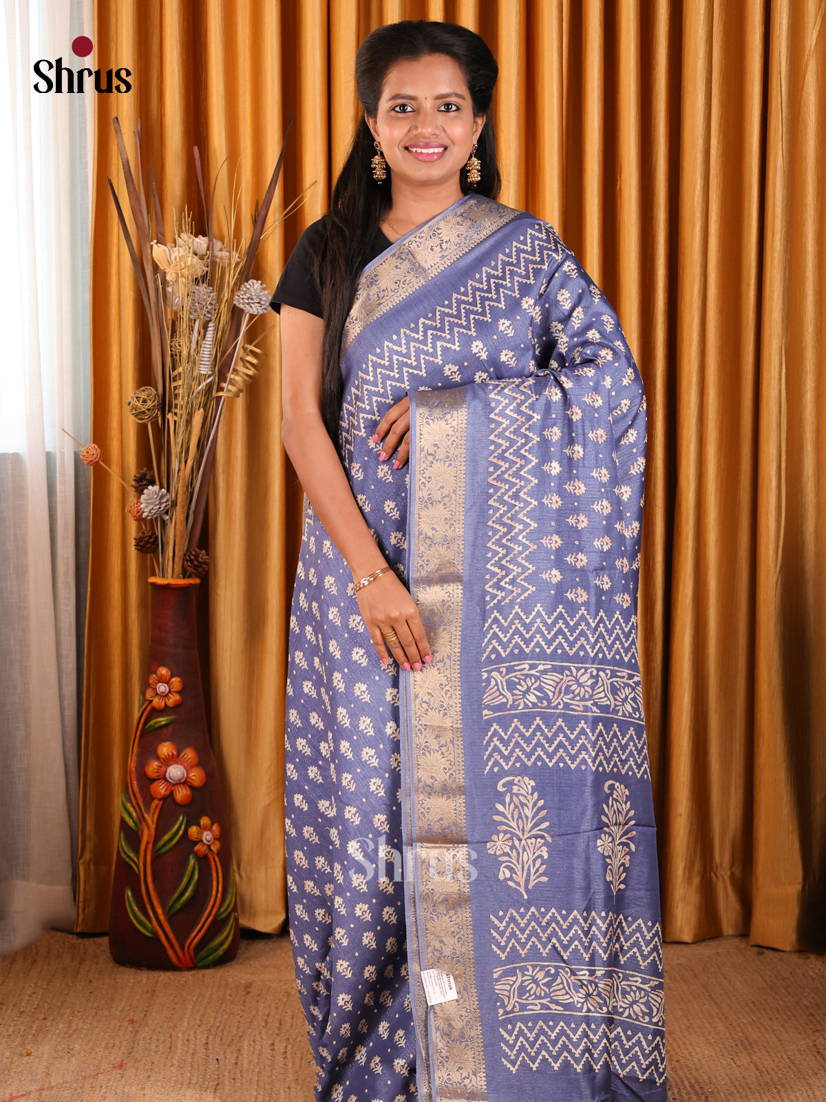 Powder Blue - Semi Crepe Saree - Shop on Shrus.com