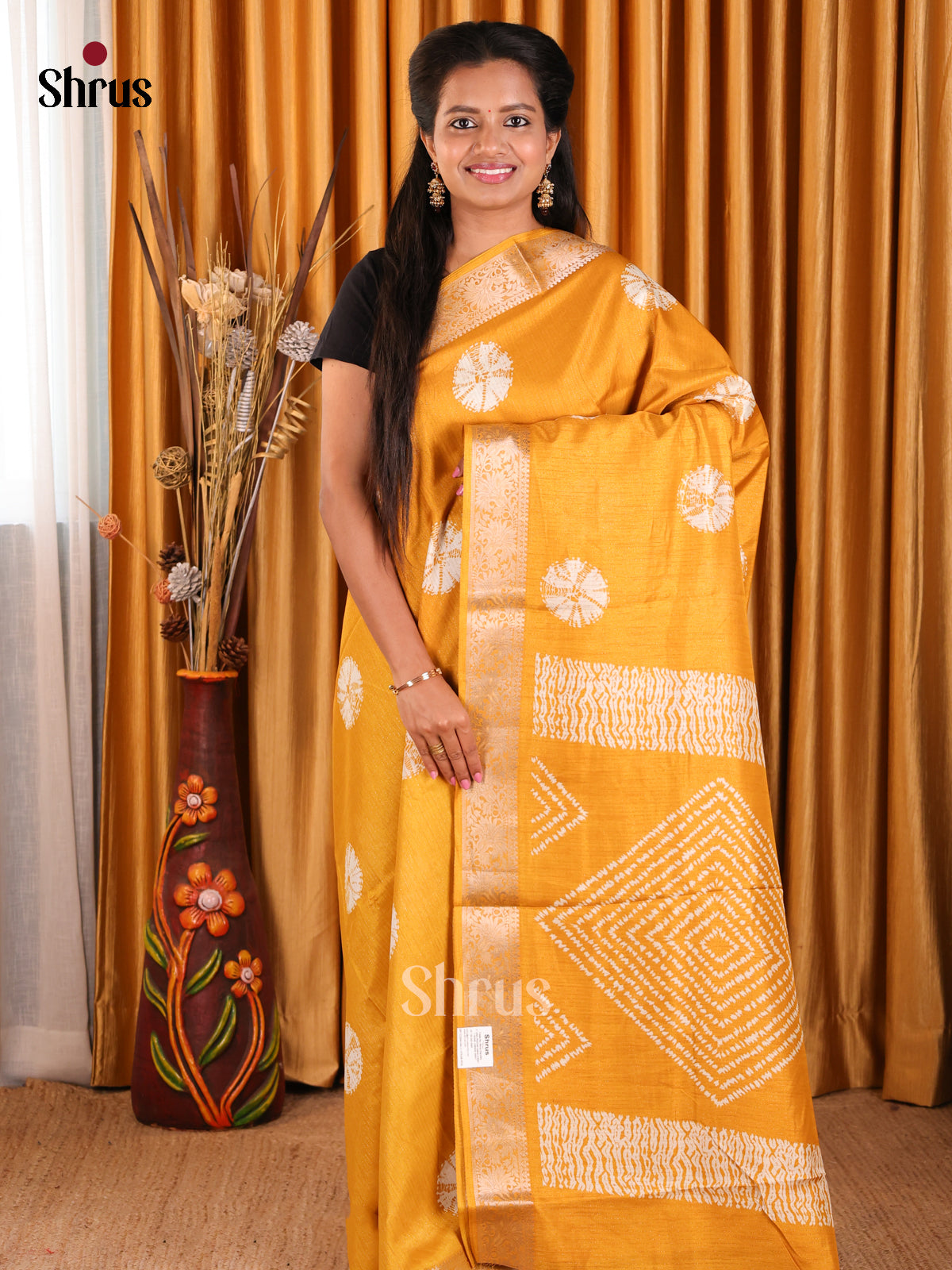 Mustard - Semi Crepe Saree - Shop on Shrus.com