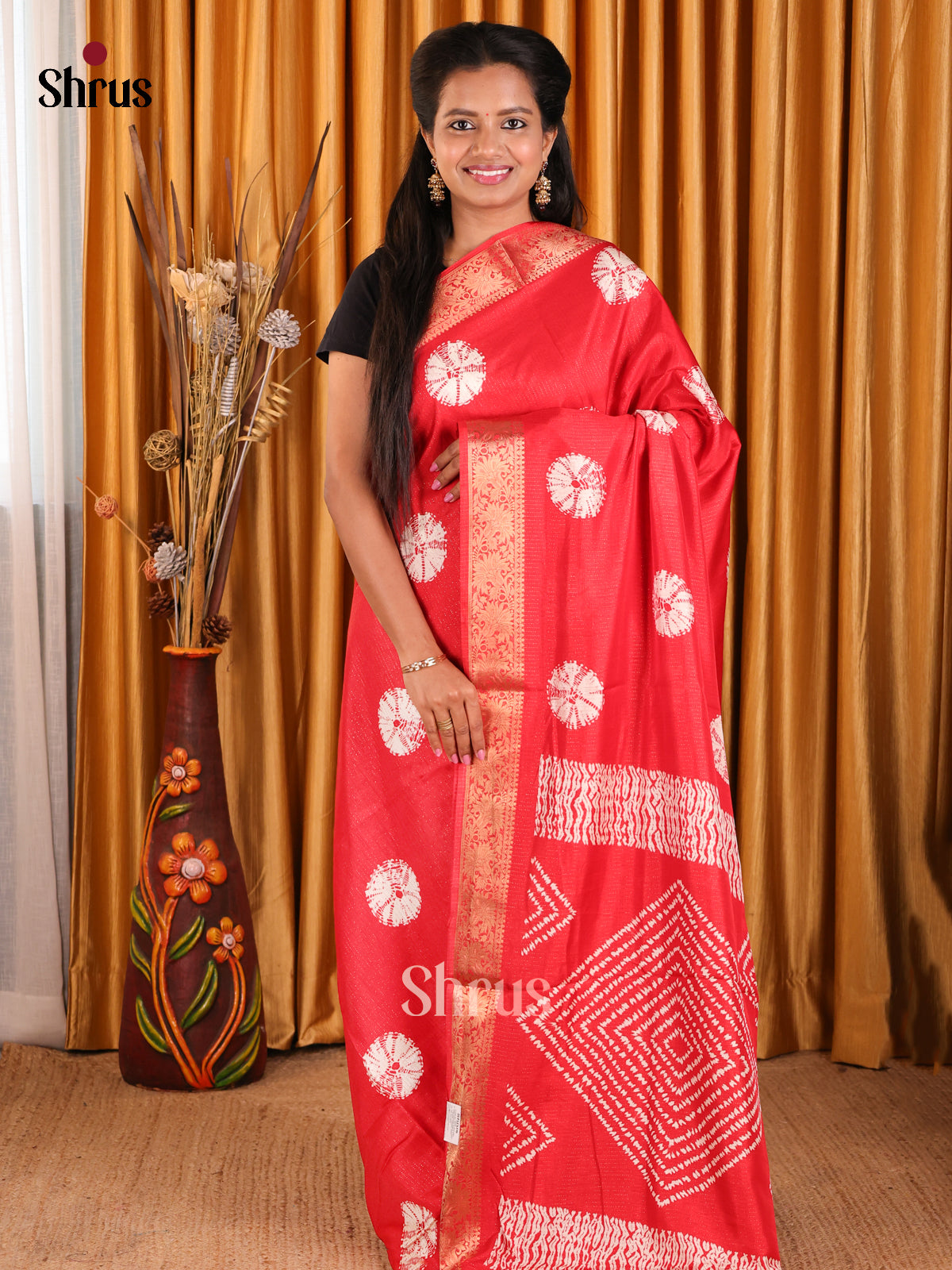 Red - Semi Crepe Saree - Shop on Shrus.com